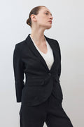 Cropped Tulip-Hem Blazer in Black