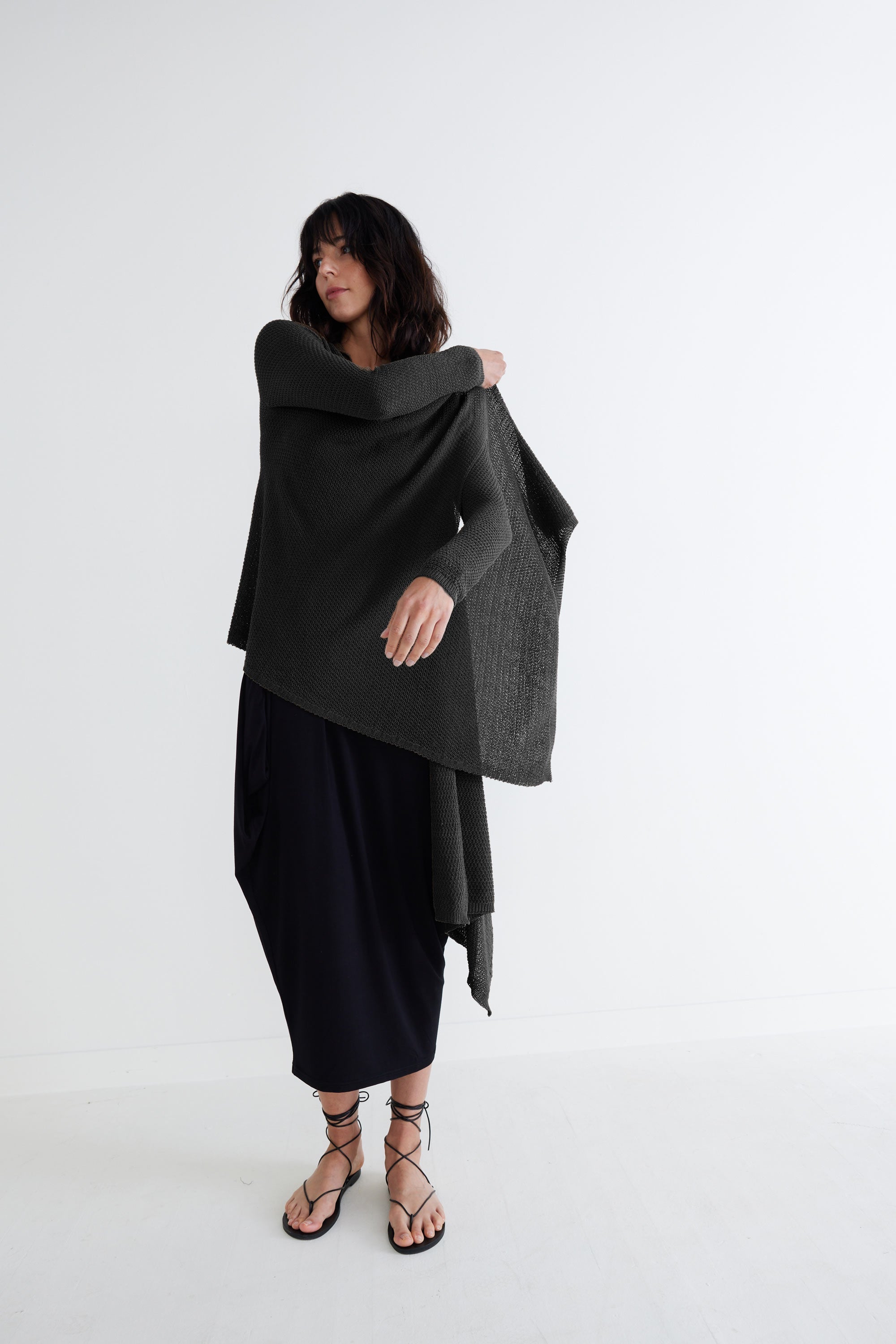 Drapey Wrap Knit Cardigan in Black