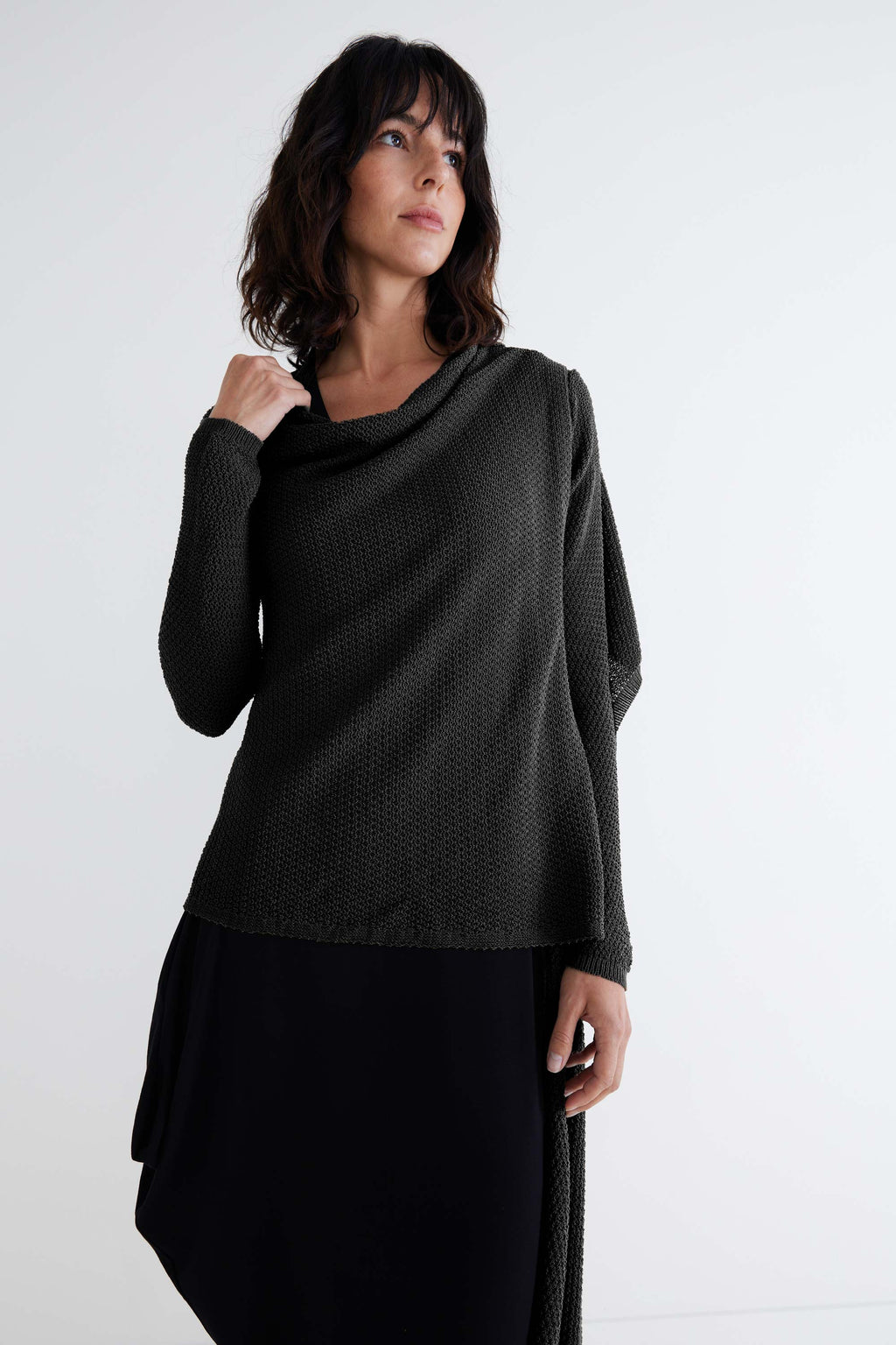 Drapey Wrap Knit Cardigan in Black