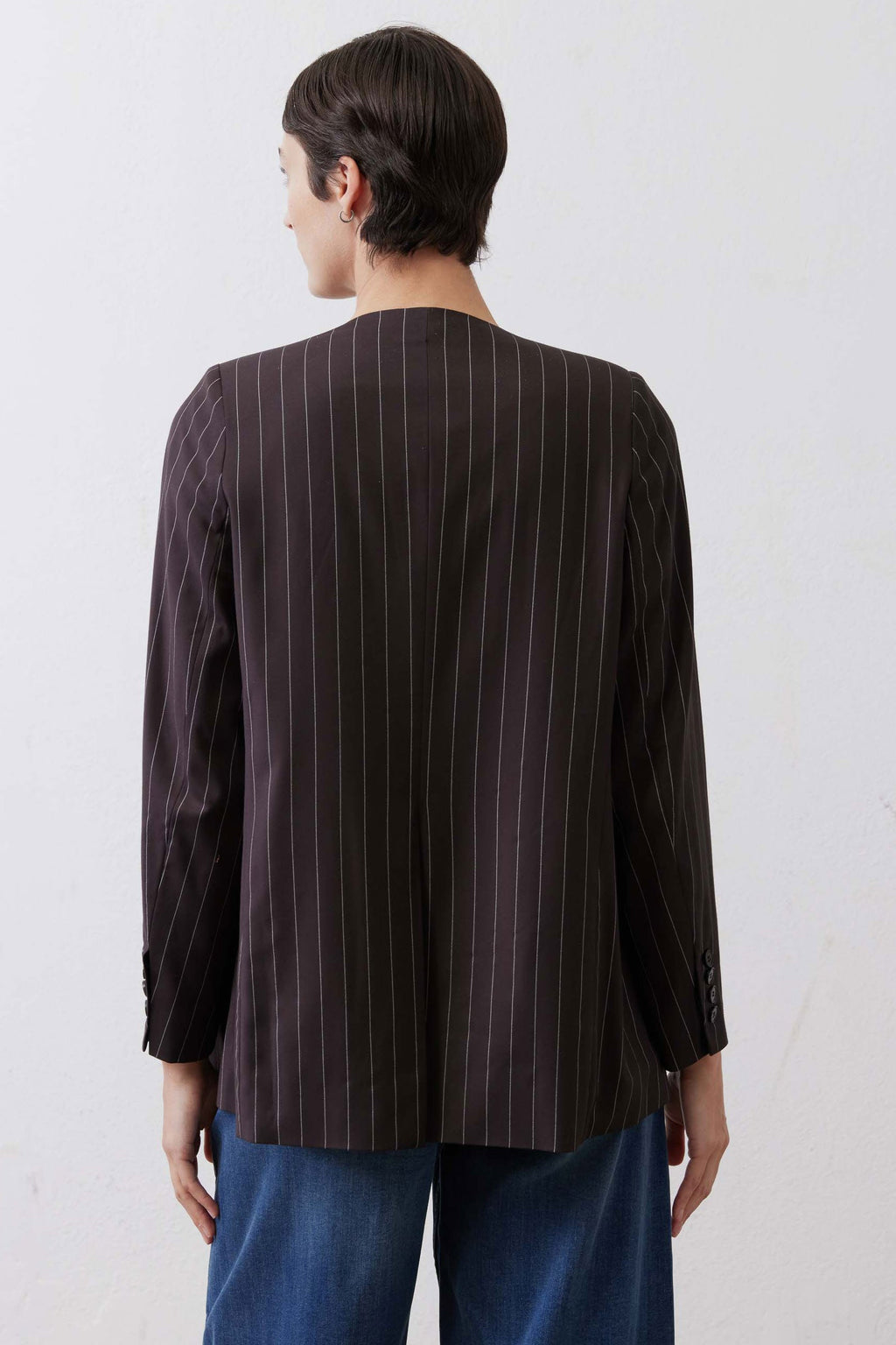 Relaxed Single-Breasted Blazer in Black White Pinstripe