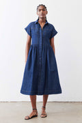Button-Front Midi Denim Shirt Dress