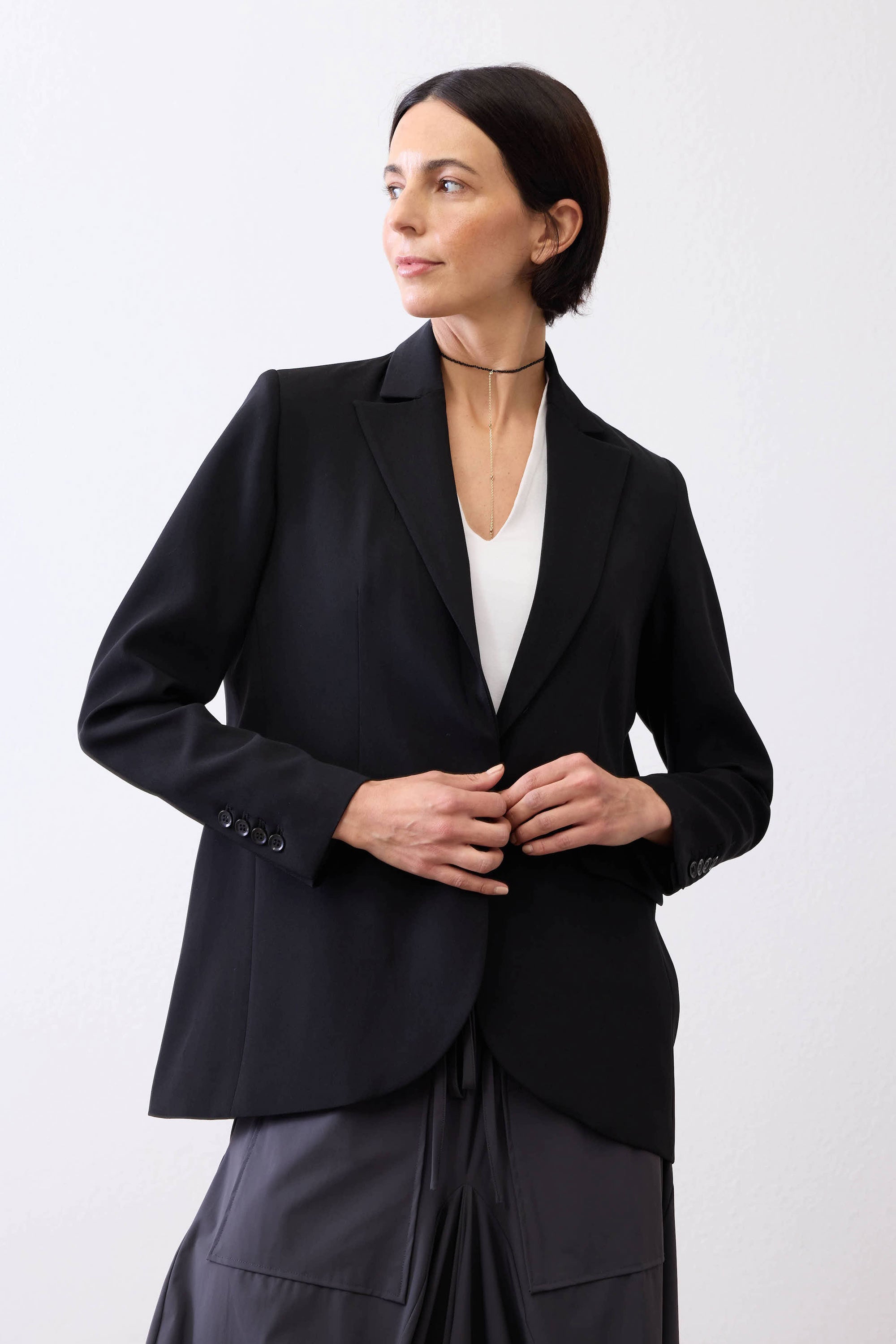 Single-Button Classic Blazer in Ivory