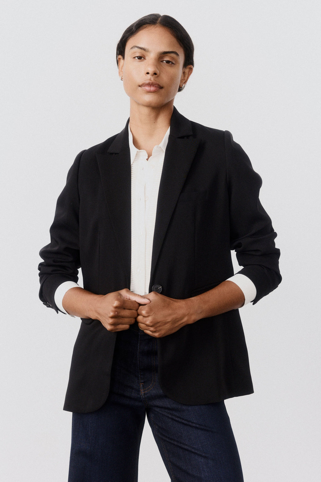 Petite Single-Button Classic Blazer in Black