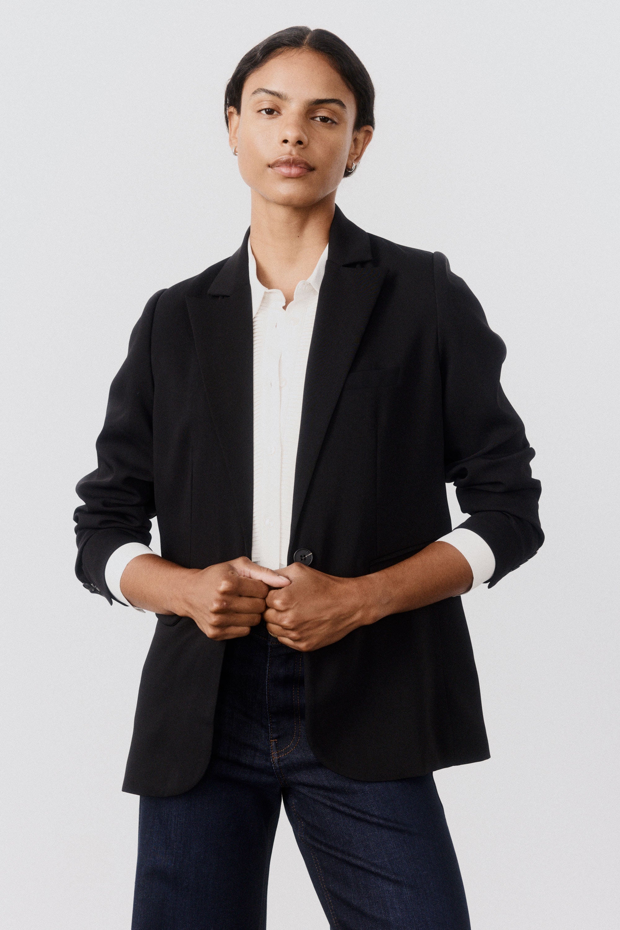 Petite Single-Button Classic Blazer in Black