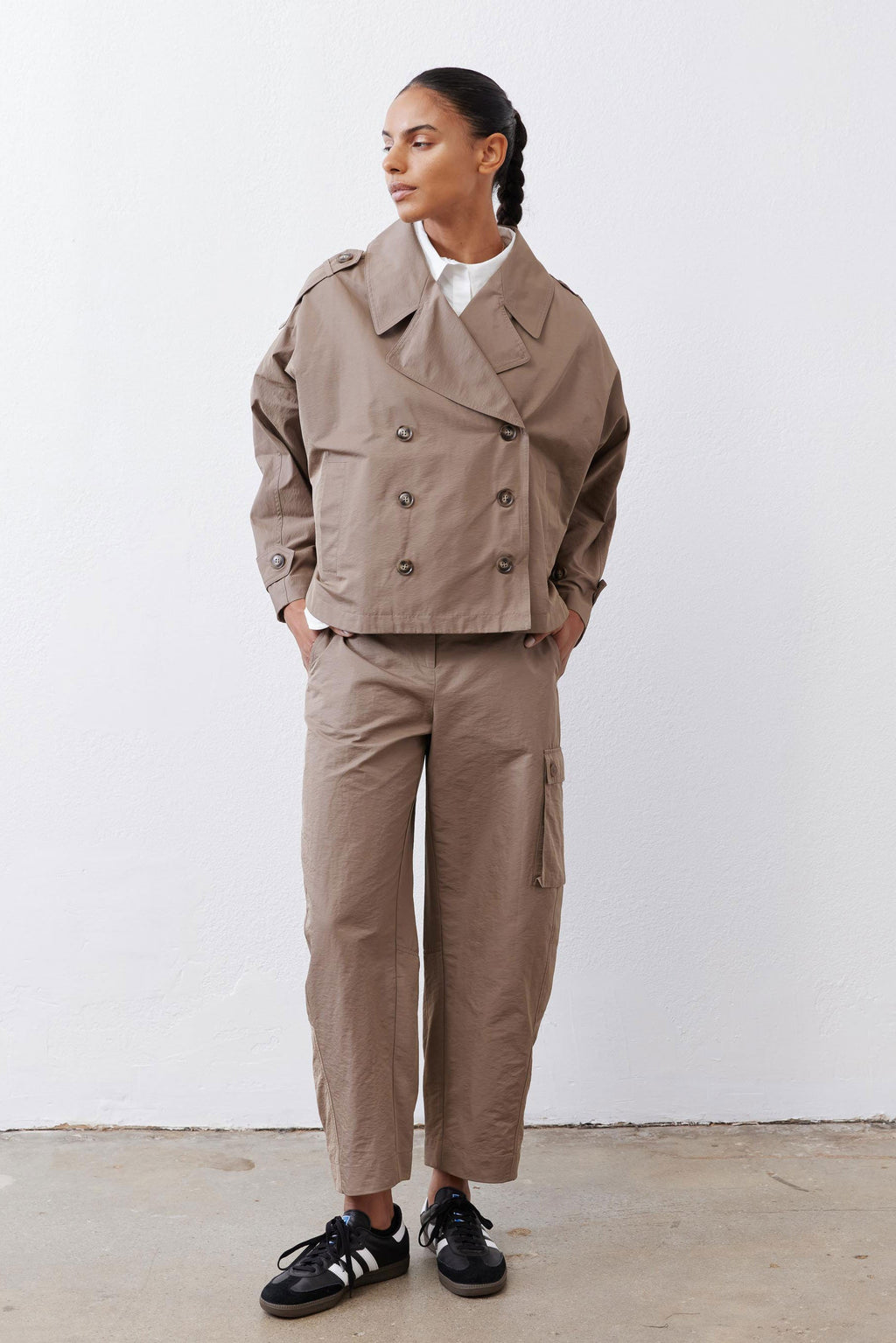 Oversized Nylon Trench Coat in Walnut
