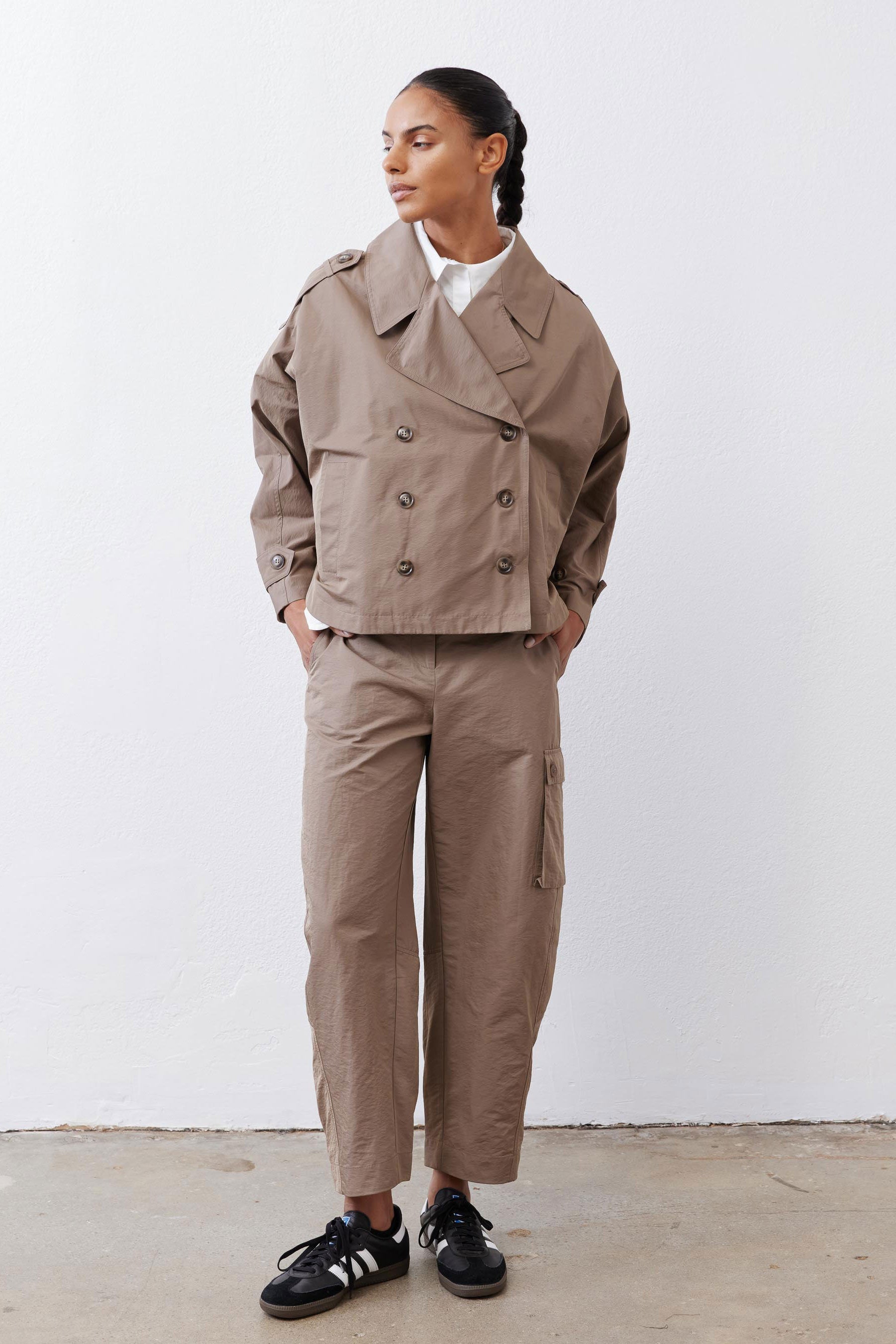 Oversized Nylon Trench Coat in Walnut