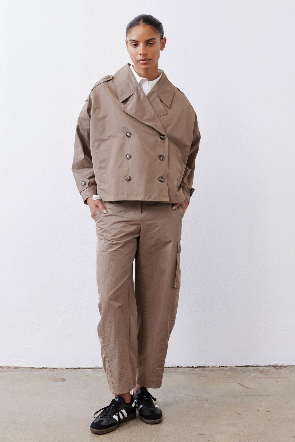 Oversized Nylon Trench Coat in Walnut