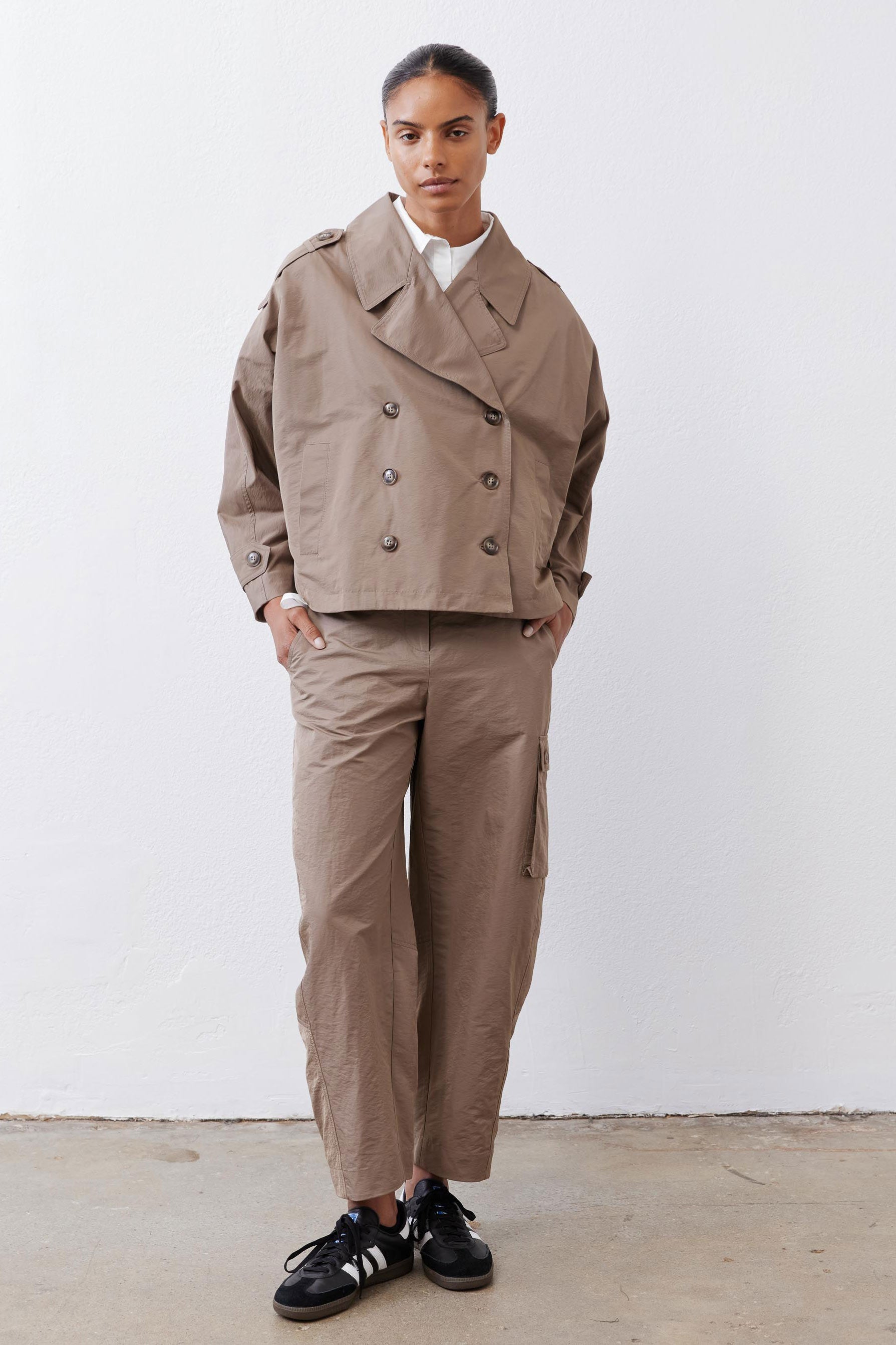 Oversized Nylon Trench Coat in Walnut