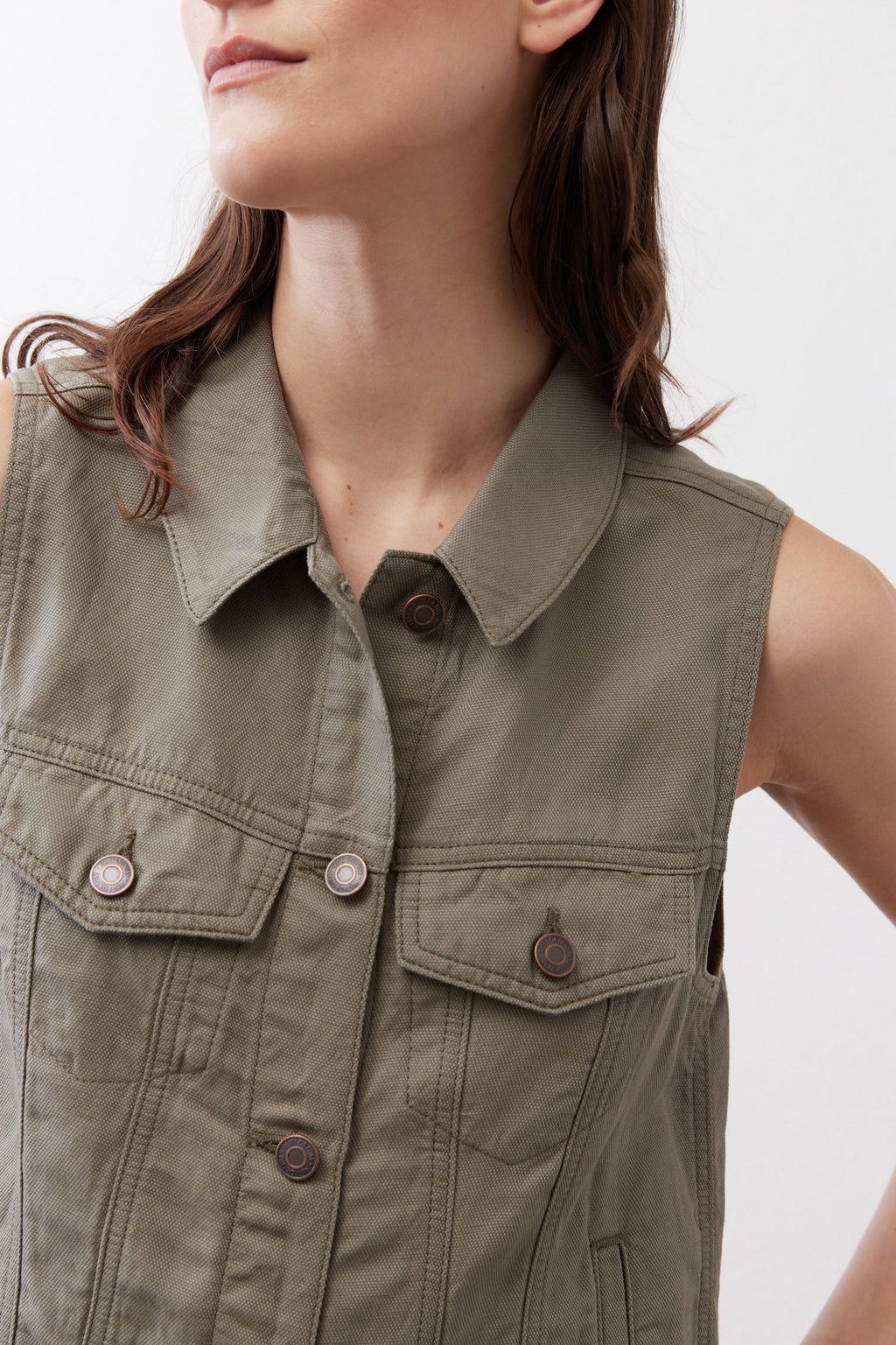Cropped Utility Denim Vest in Mulled Basil