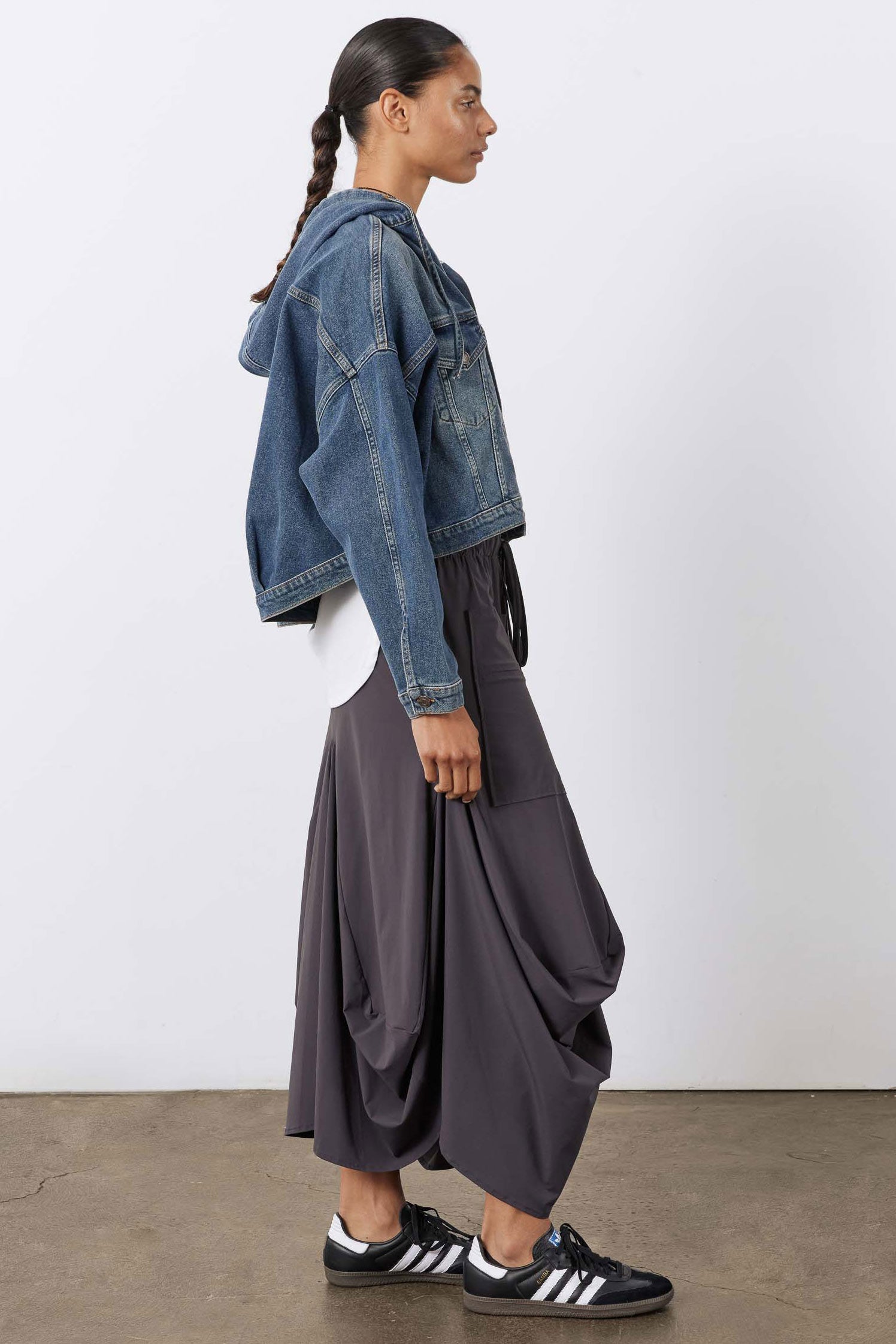Cropped Oversized Denim Jacket in Night Blue