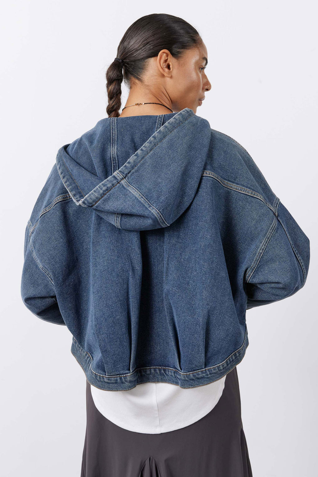 Cropped Oversized Denim Jacket in Night Blue