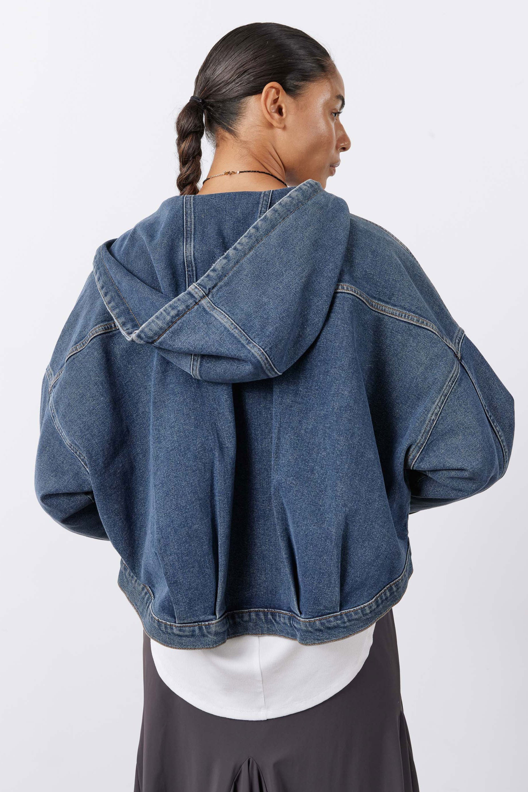 Cropped Oversized Denim Jacket in Night Blue