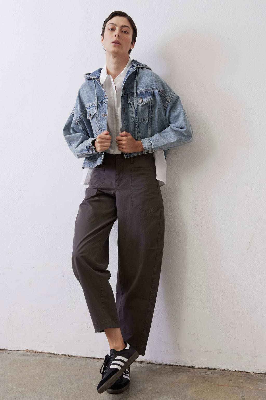 Cropped Oversized Denim Jacket in Black