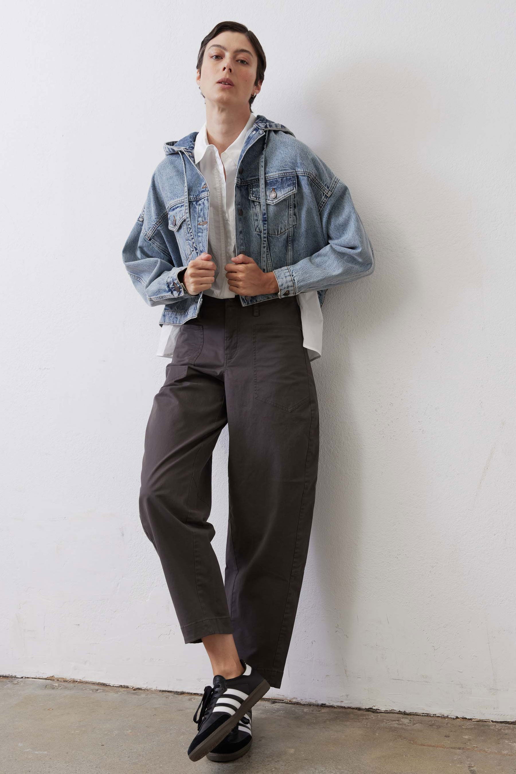 Cropped Oversized Denim Jacket in Black