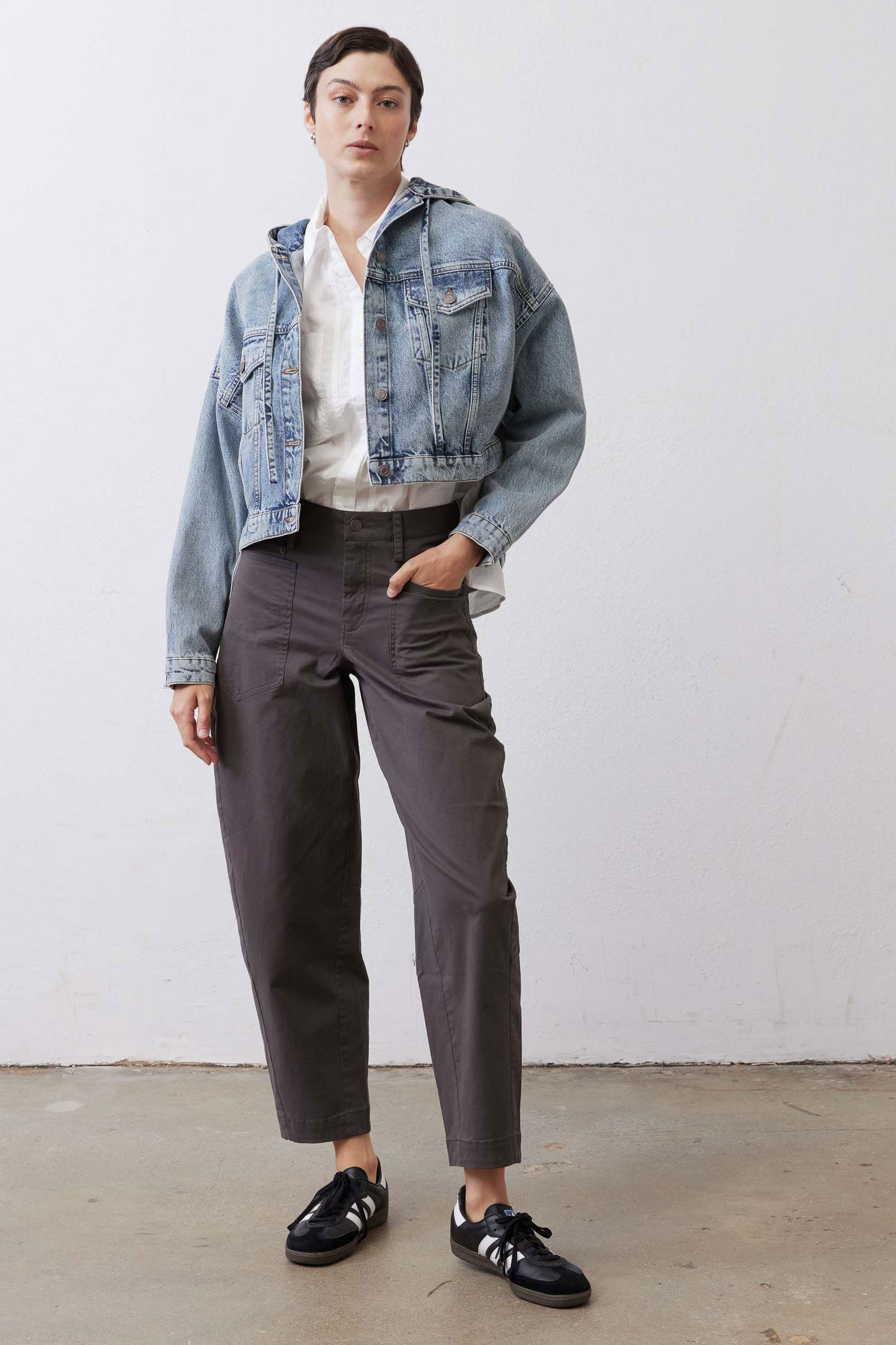 Cropped Oversized Denim Jacket in Black