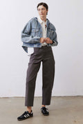 Cropped Oversized Denim Jacket in Black