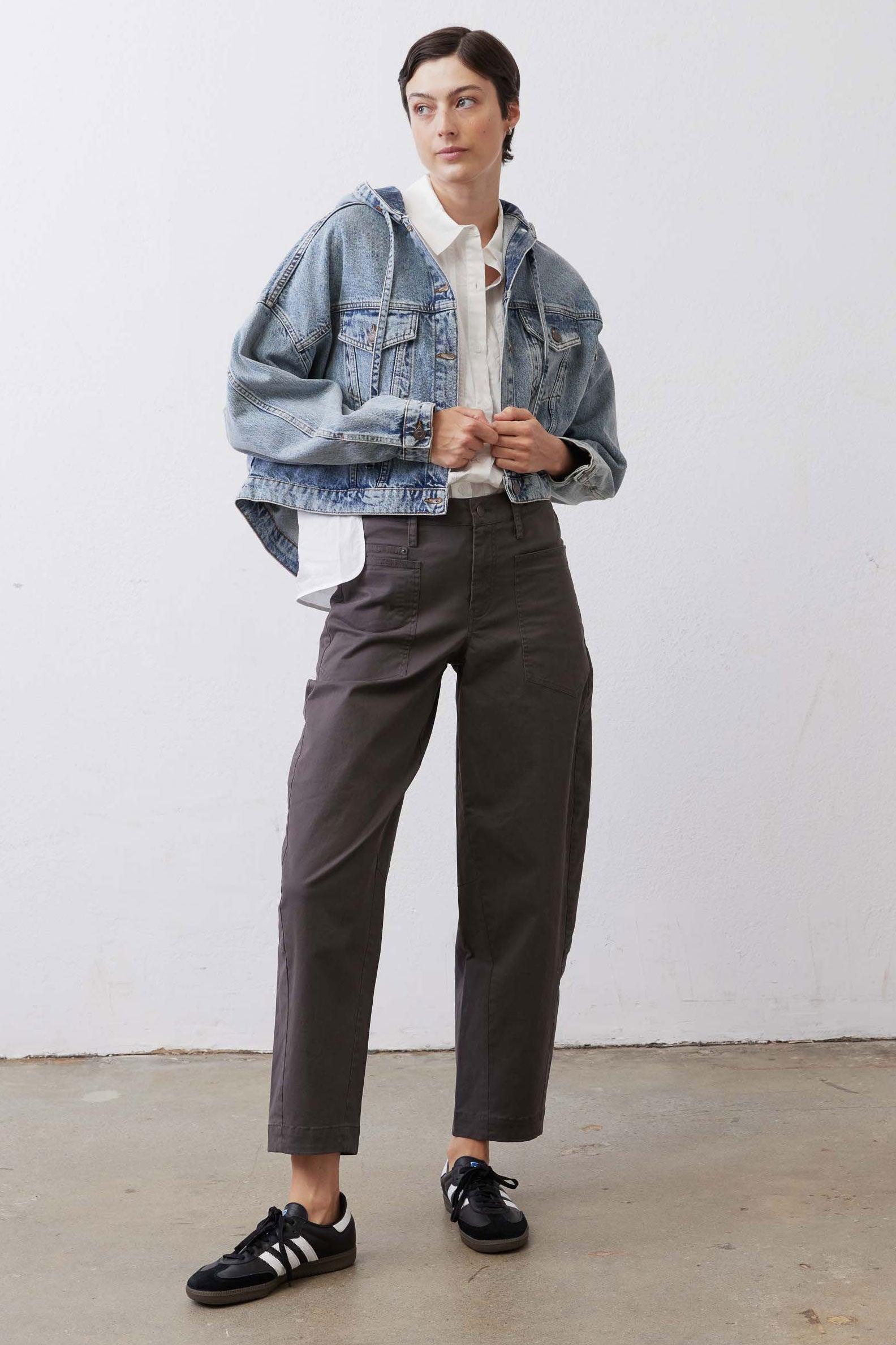 Cropped Oversized Denim Jacket in Black