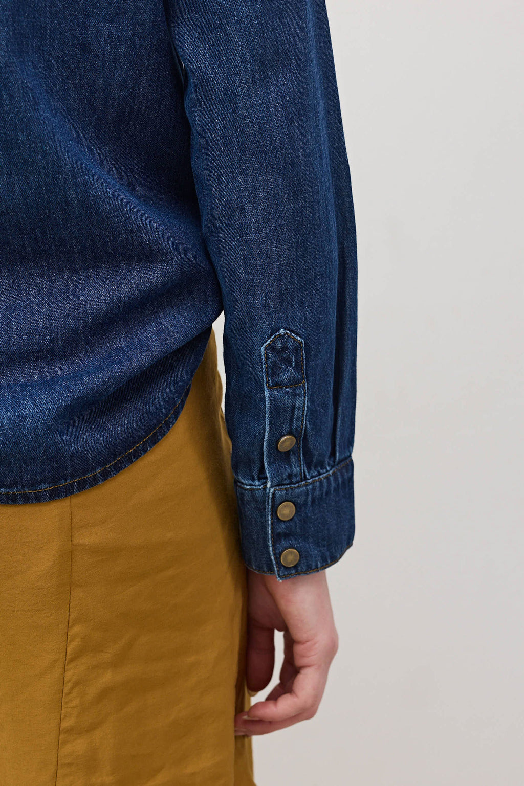 Relaxed Button-Front Medium-Wash Denim Shirt
