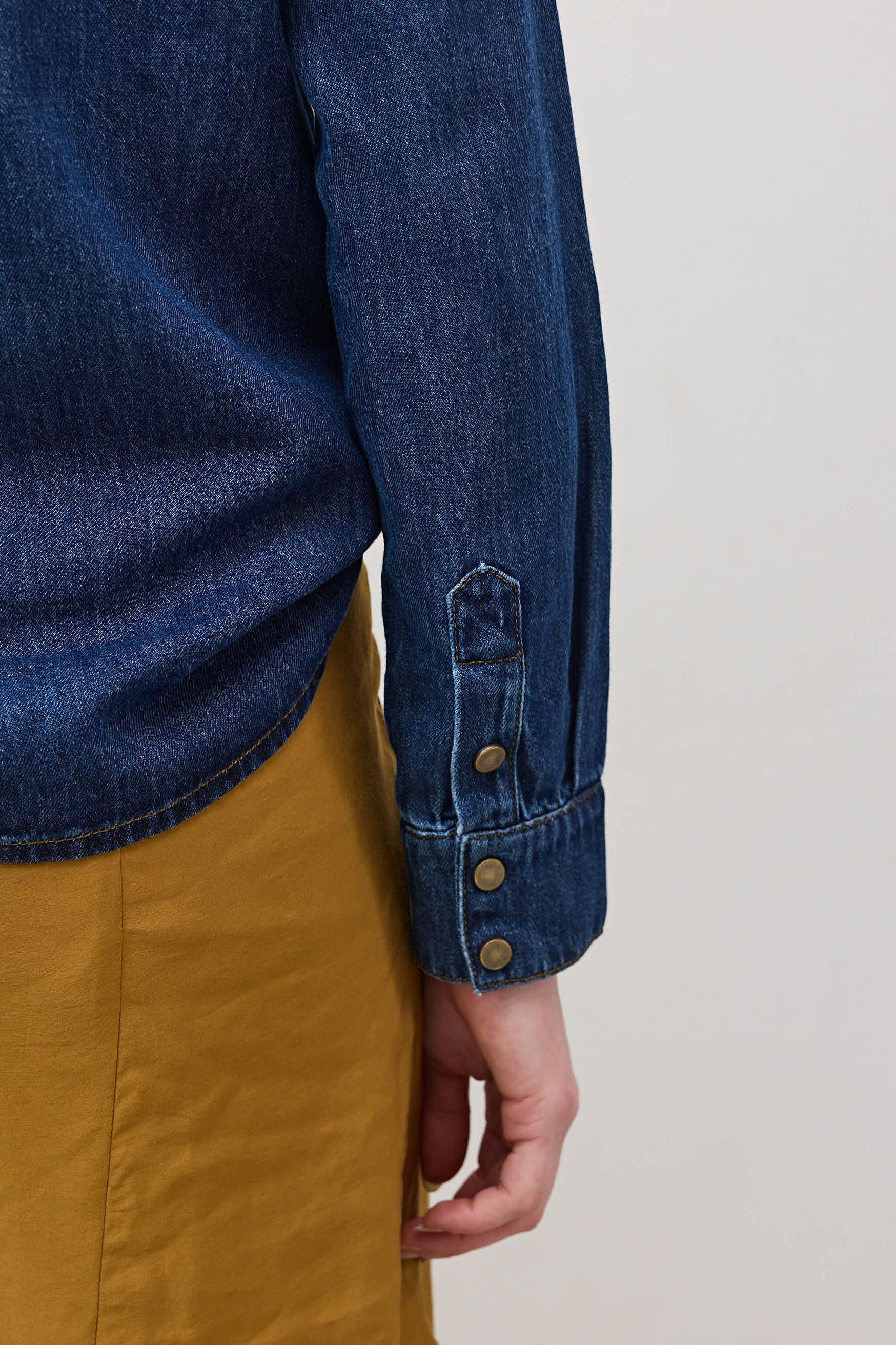 Relaxed Button-Front Medium-Wash Denim Shirt
