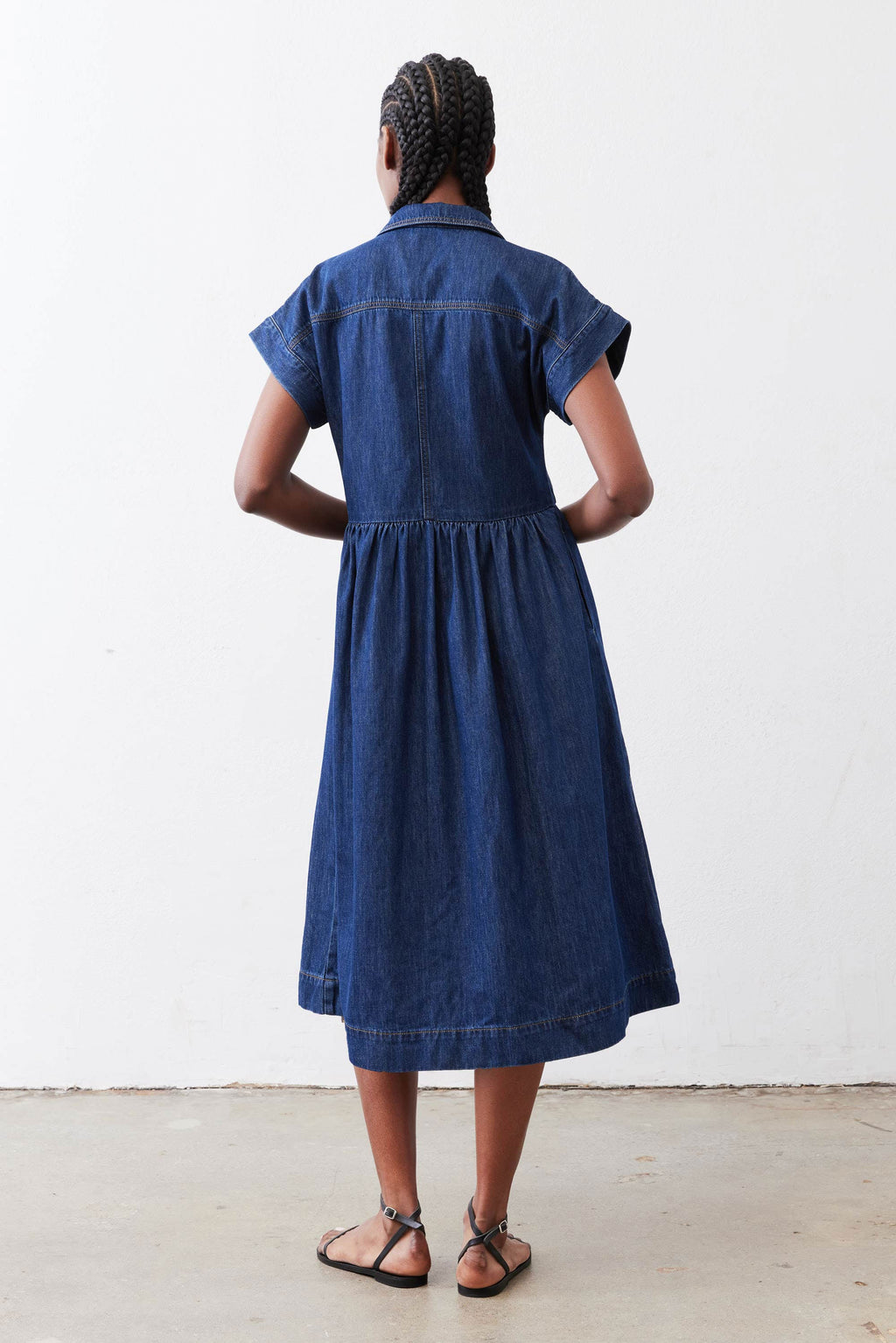 Button-Front Midi Denim Shirt Dress