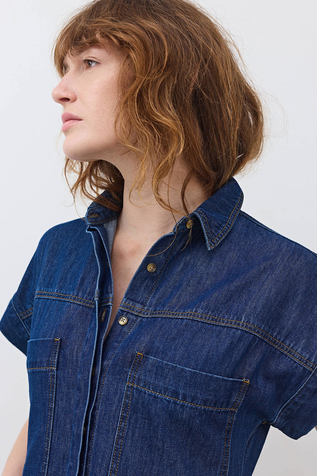 Button-Front Midi Denim Shirt Dress