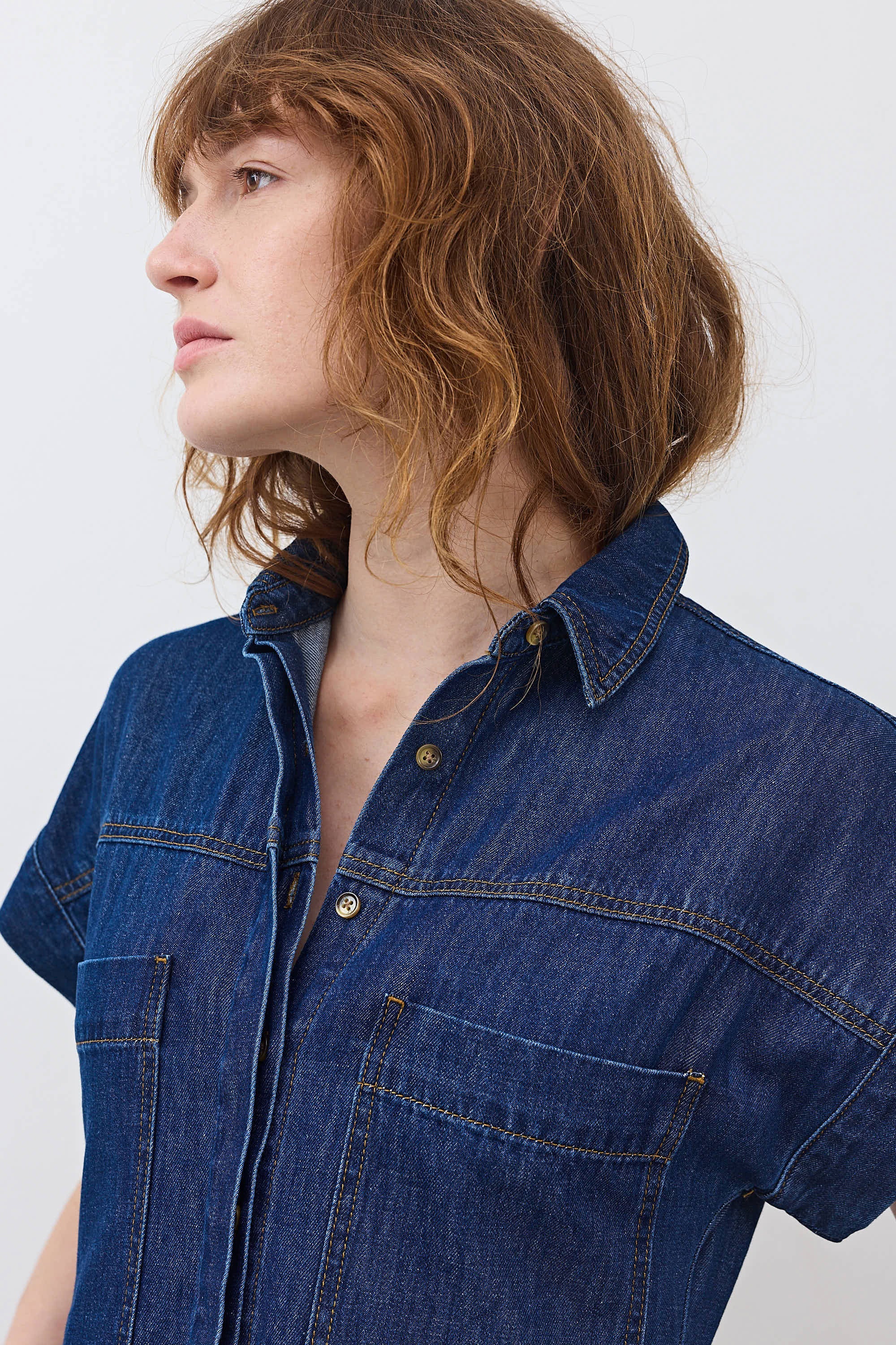 Button-Front Midi Denim Shirt Dress