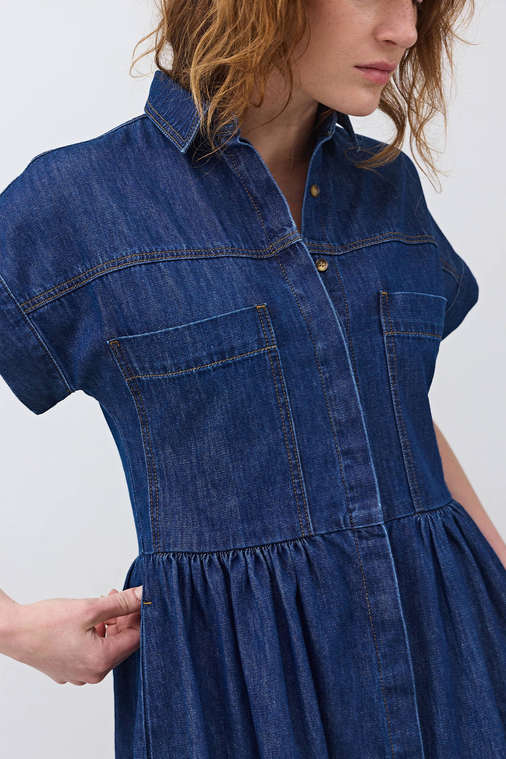 Button-Front Midi Denim Shirt Dress