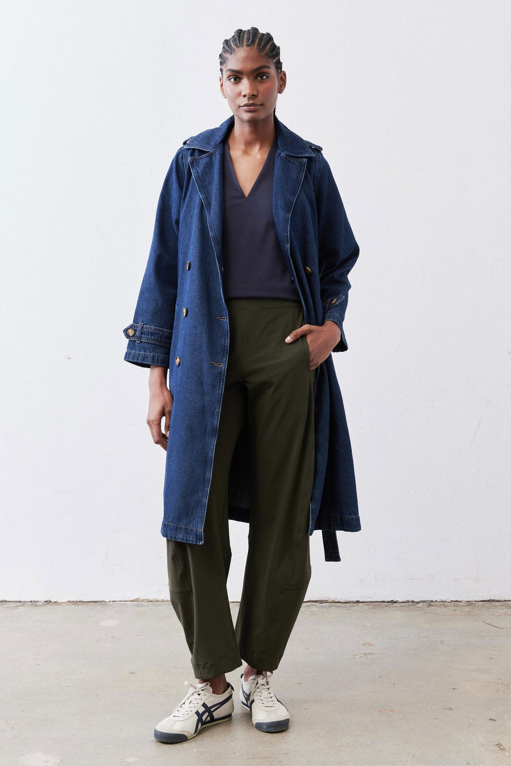 Relaxed Double-Breasted Denim Trench Coat