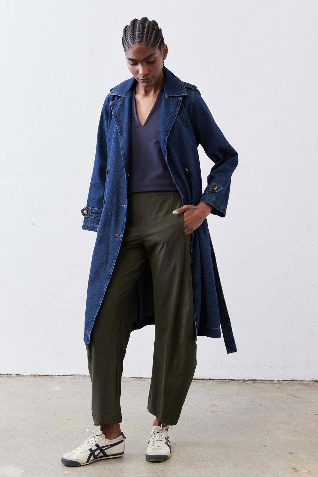 Relaxed Double-Breasted Denim Trench Coat