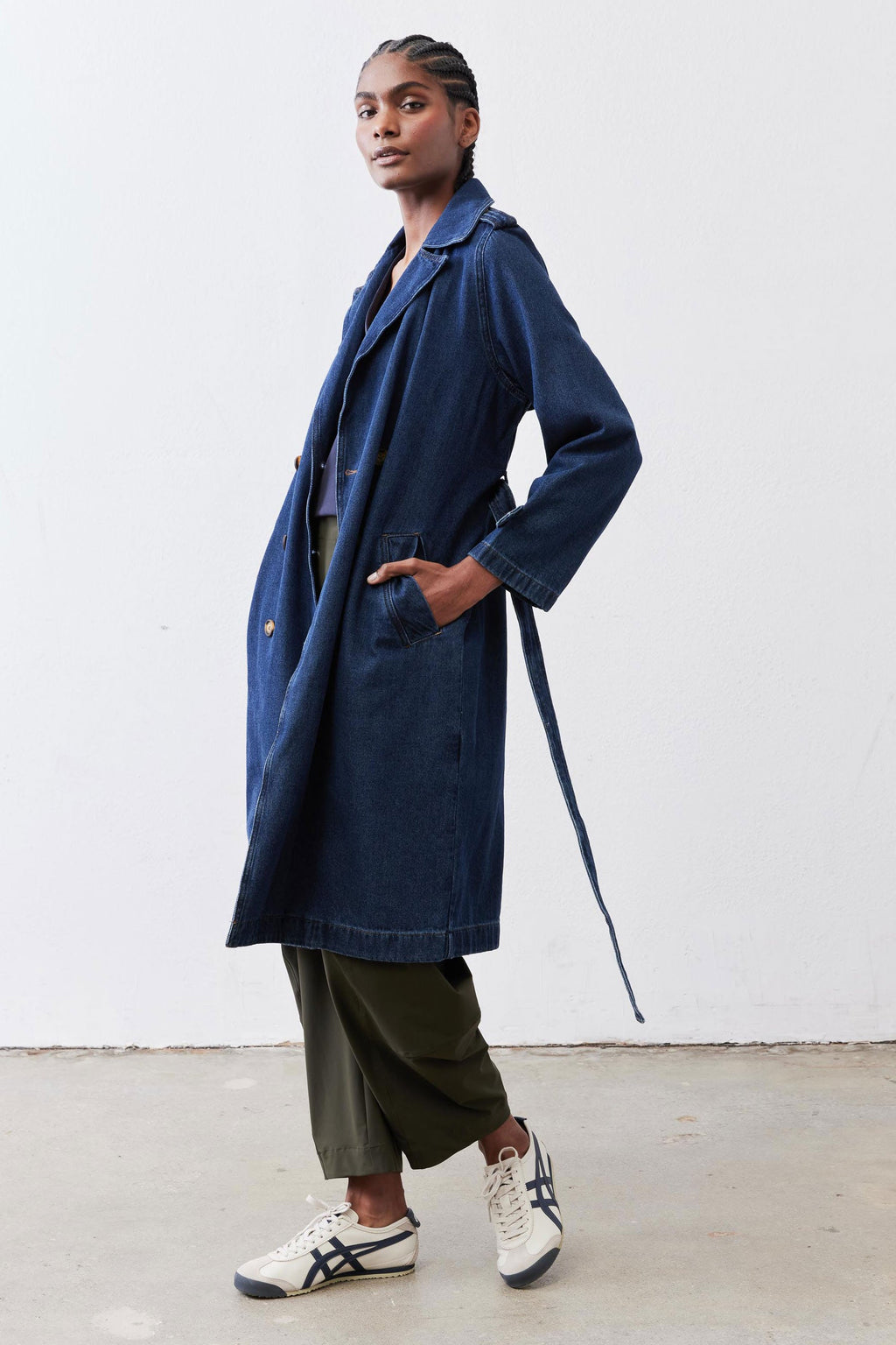 Relaxed Double-Breasted Denim Trench Coat