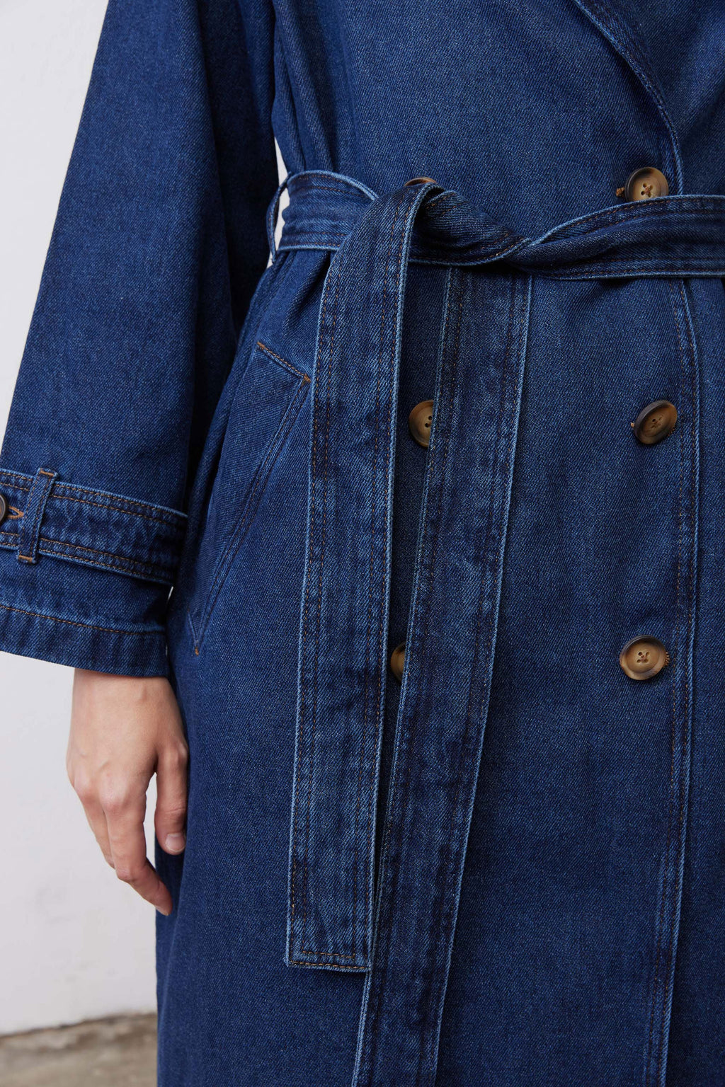 Relaxed Double-Breasted Denim Trench Coat