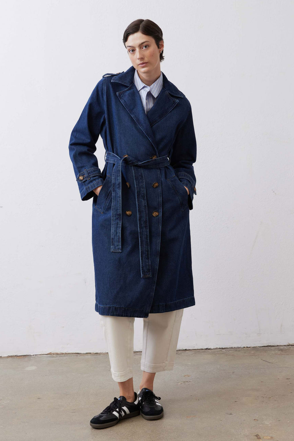 Relaxed Double-Breasted Denim Trench Coat