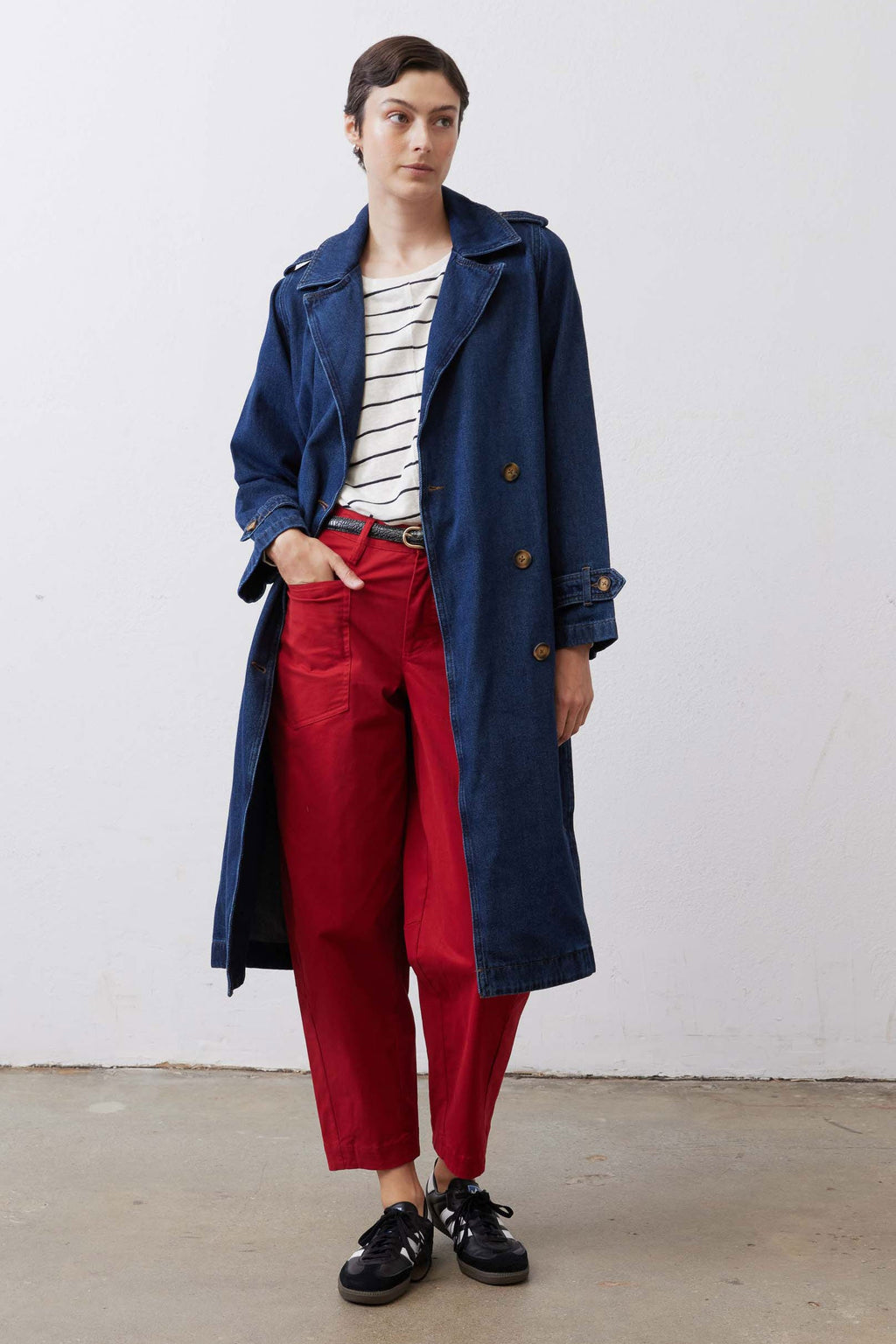 Relaxed Double-Breasted Denim Trench Coat