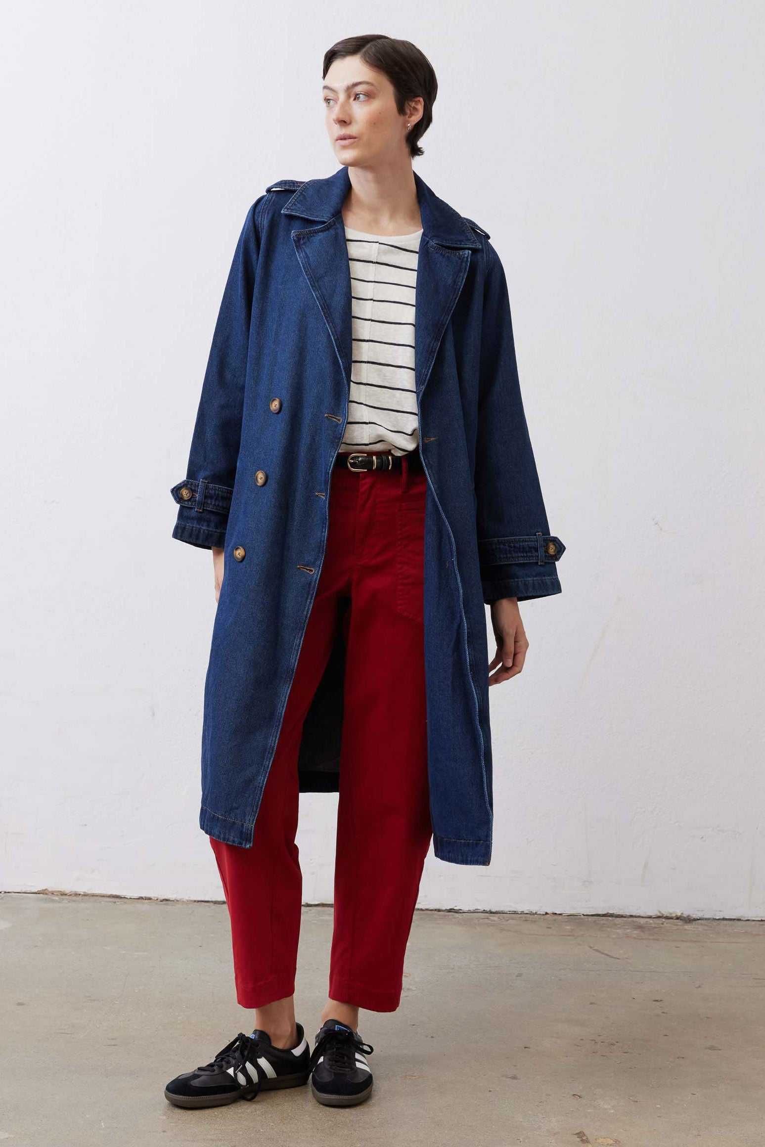 Relaxed Double-Breasted Denim Trench Coat