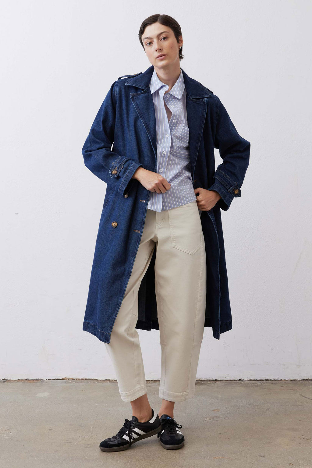 Relaxed Double-Breasted Denim Trench Coat