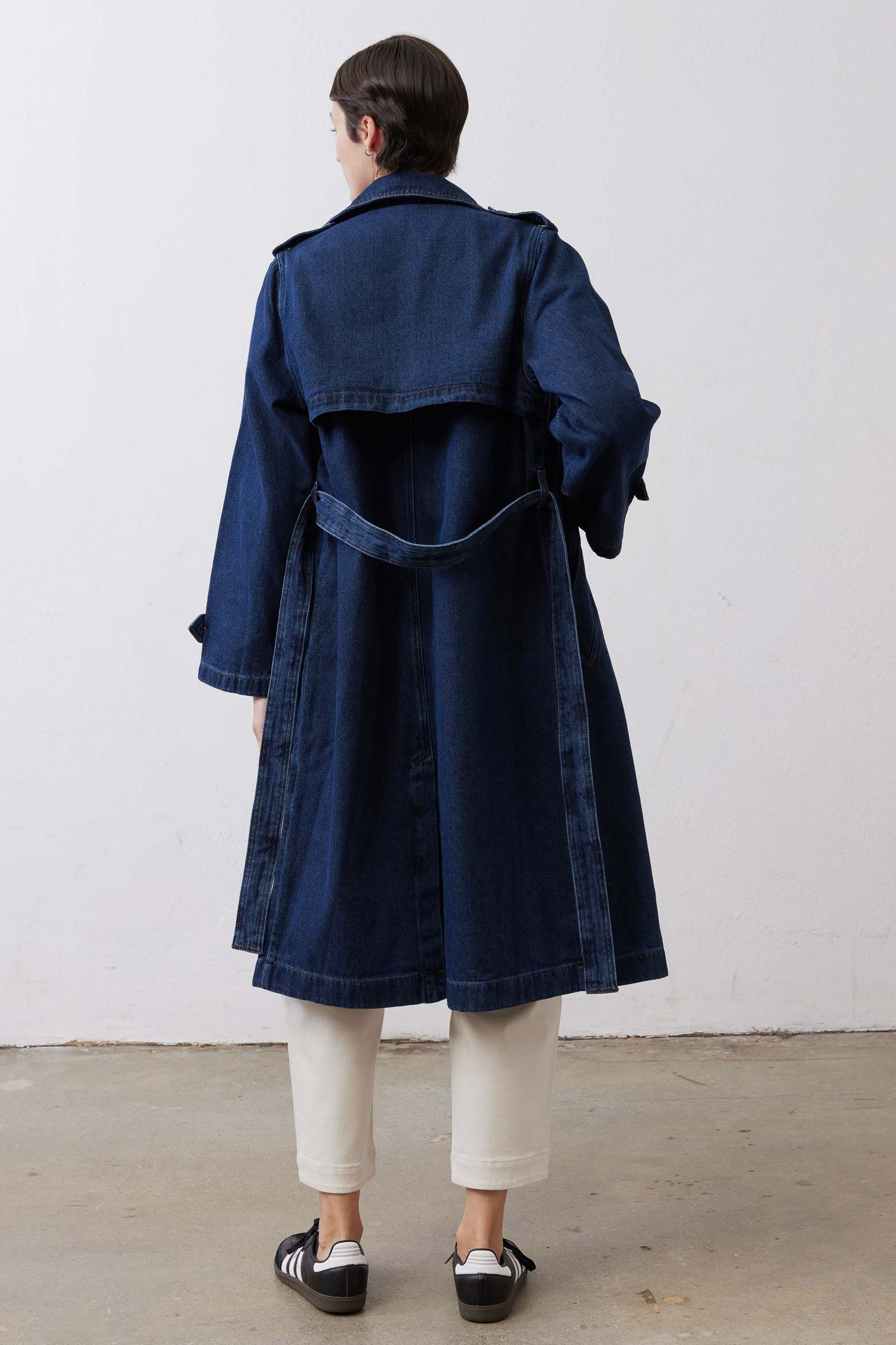Relaxed Double-Breasted Denim Trench Coat