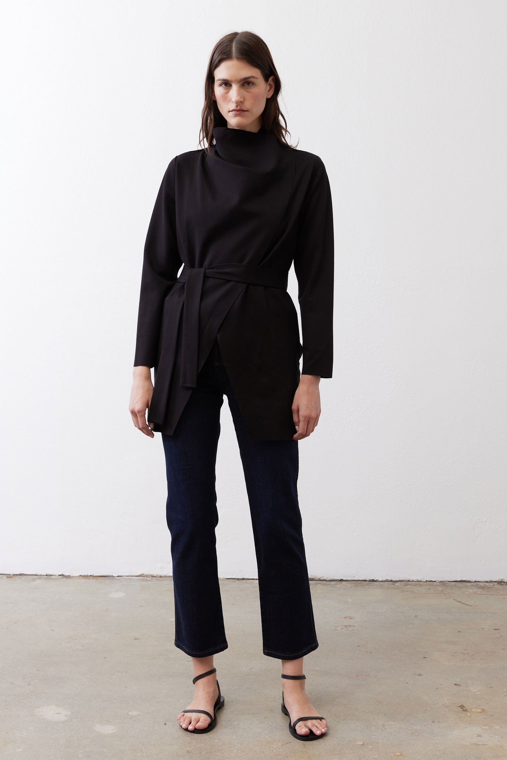 Drapey Tie-Waist Jacket in Black