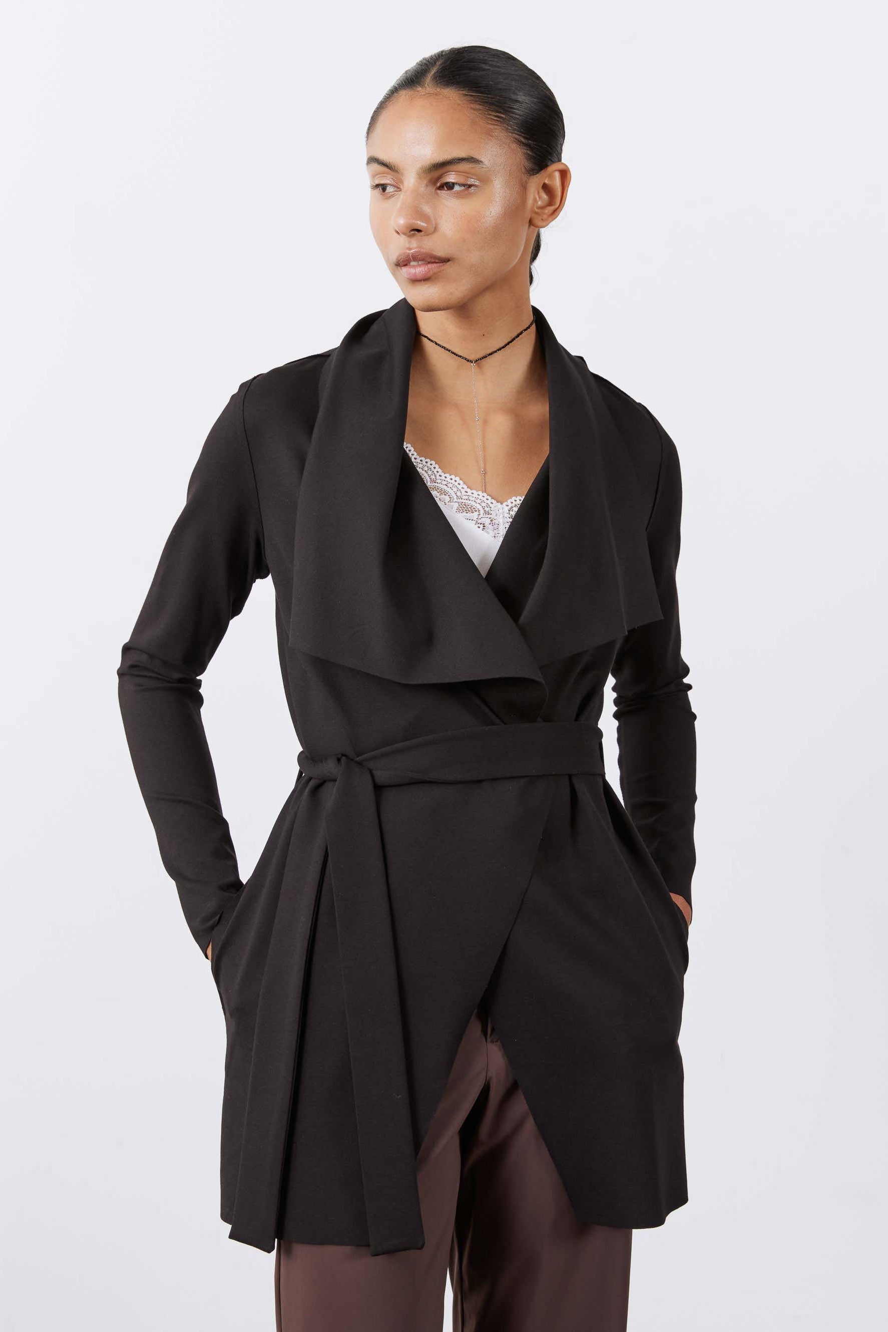 Drapey Tie-Waist Jacket in Black