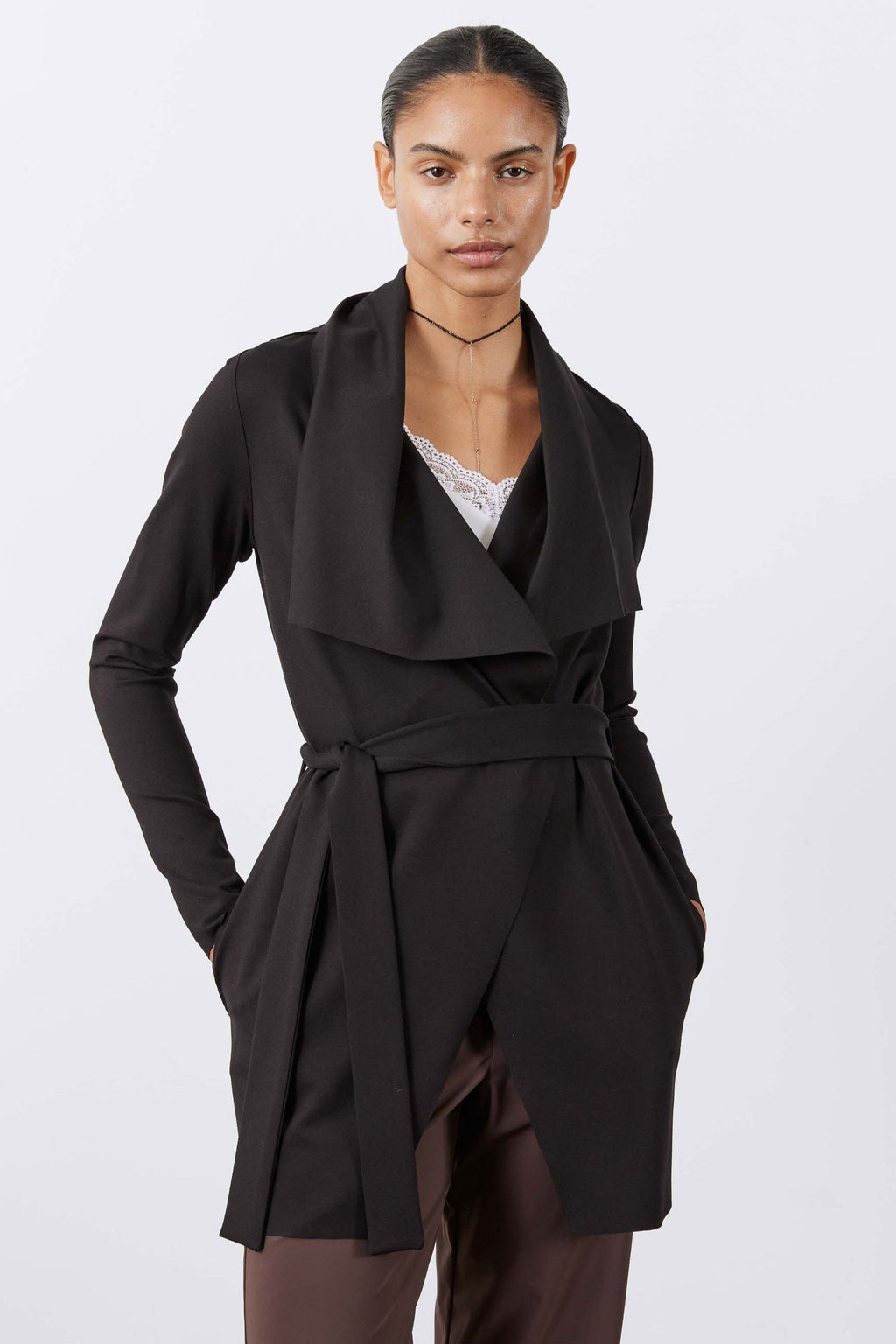 Drapey Tie-Waist Jacket in Black