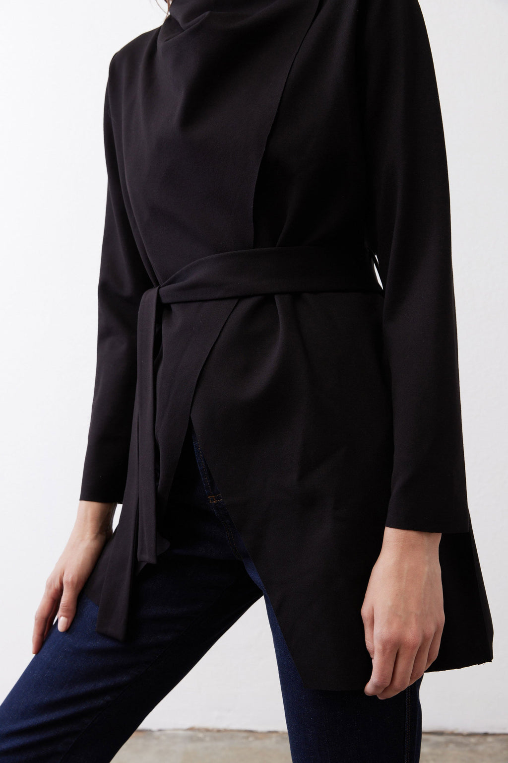 Drapey Tie-Waist Jacket in Black