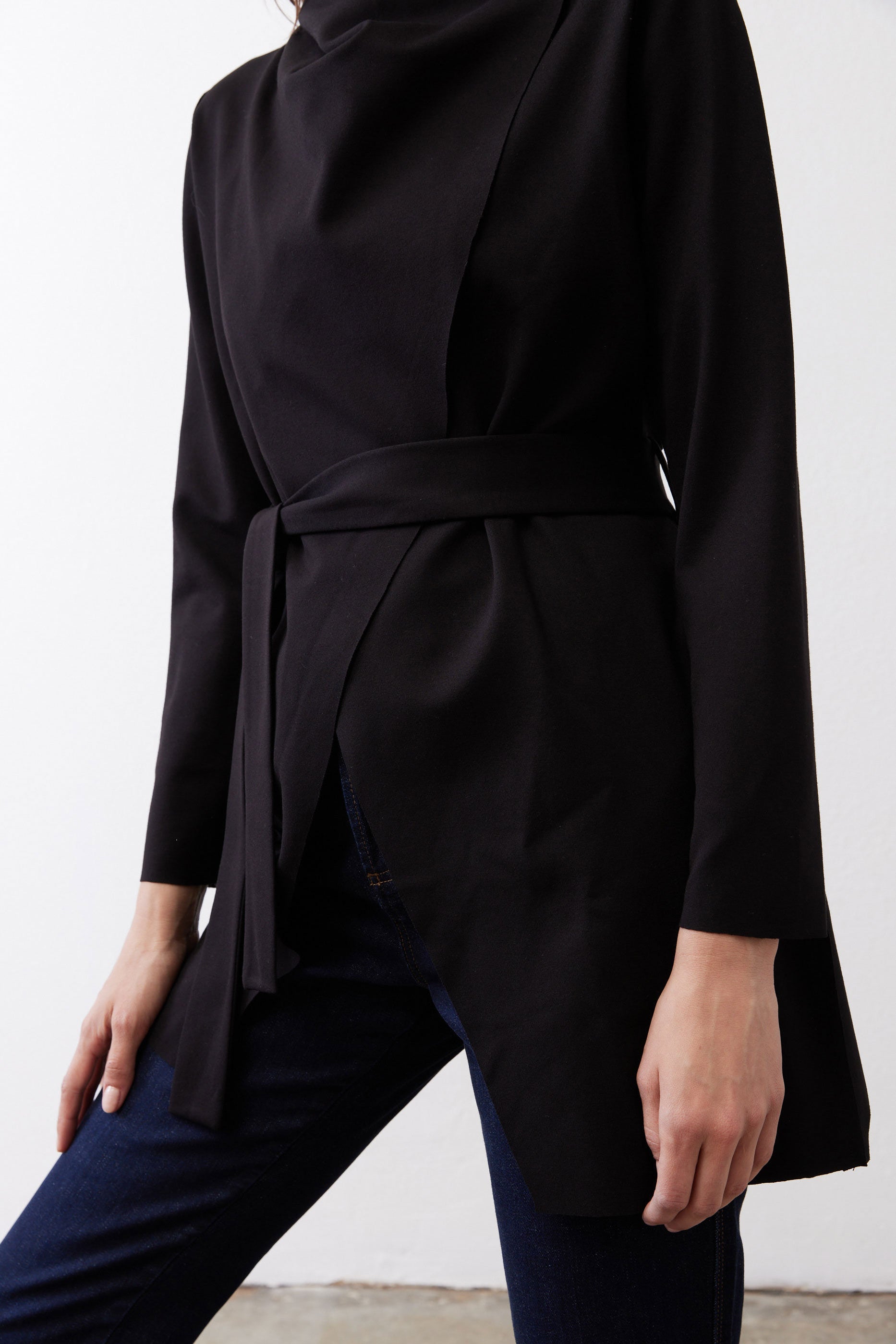 Drapey Tie-Waist Jacket in Black