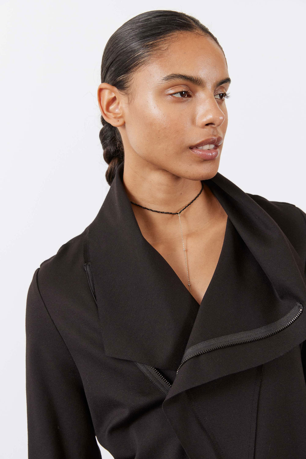 Double-Zip Drapey Jacket with Raw Hem