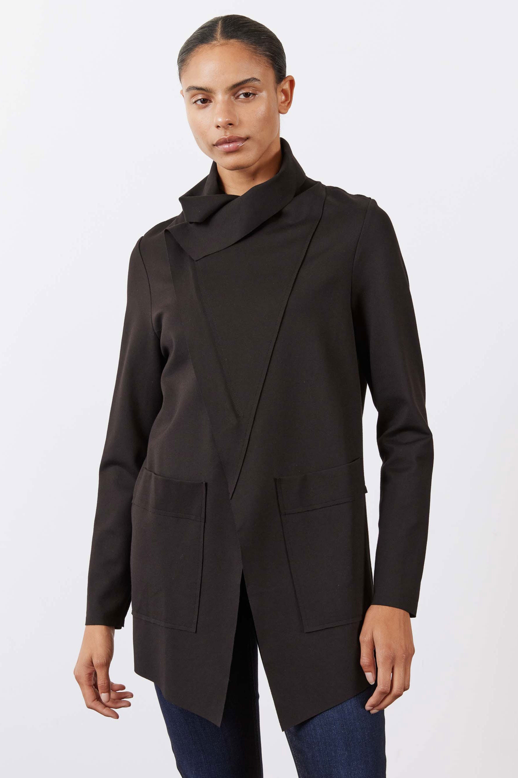 Double-Zip Drapey Jacket with Raw Hem