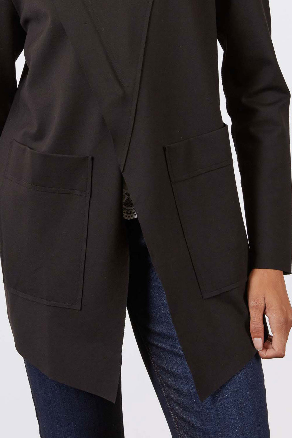 Double-Zip Drapey Jacket with Raw Hem