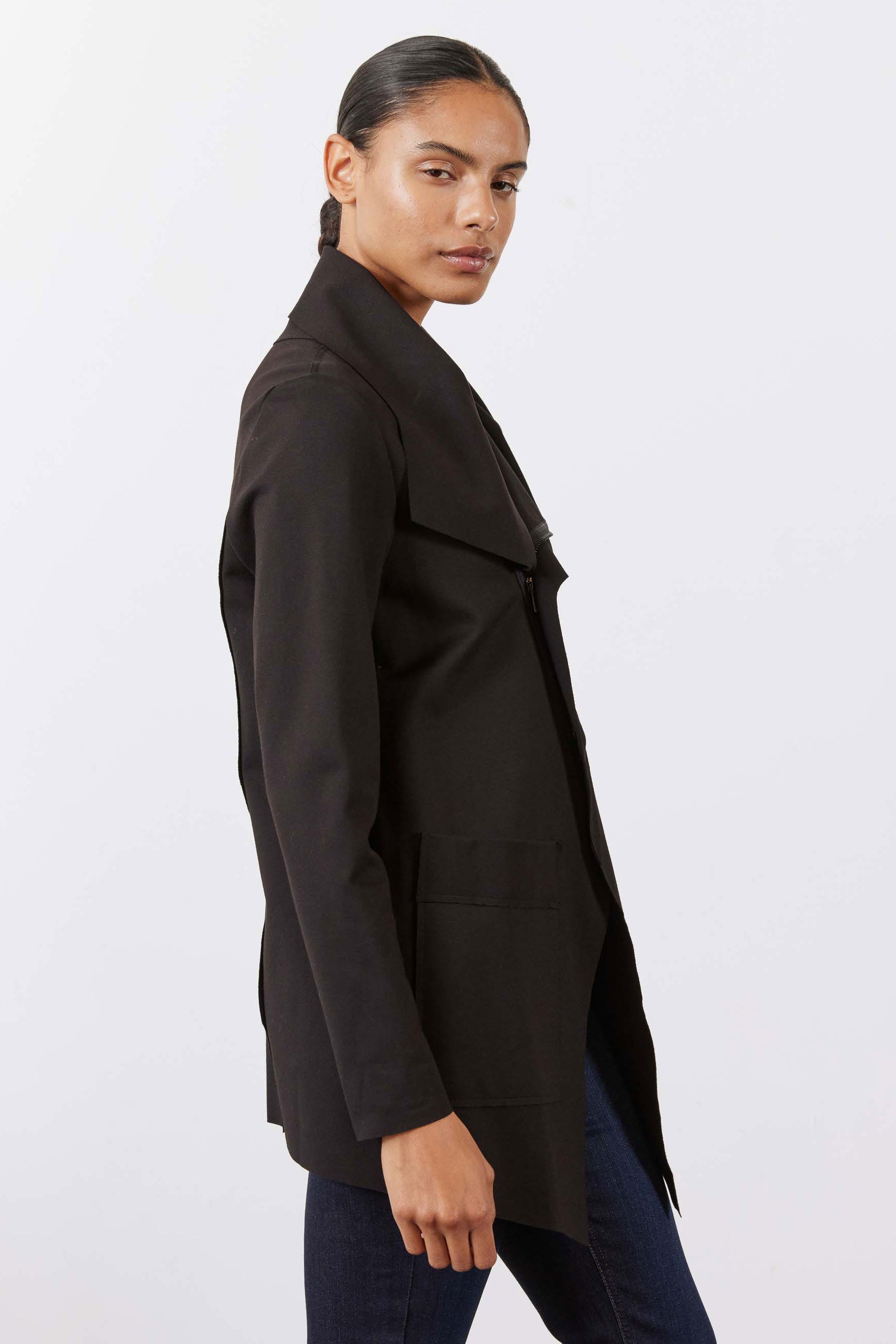 Double-Zip Drapey Jacket with Raw Hem