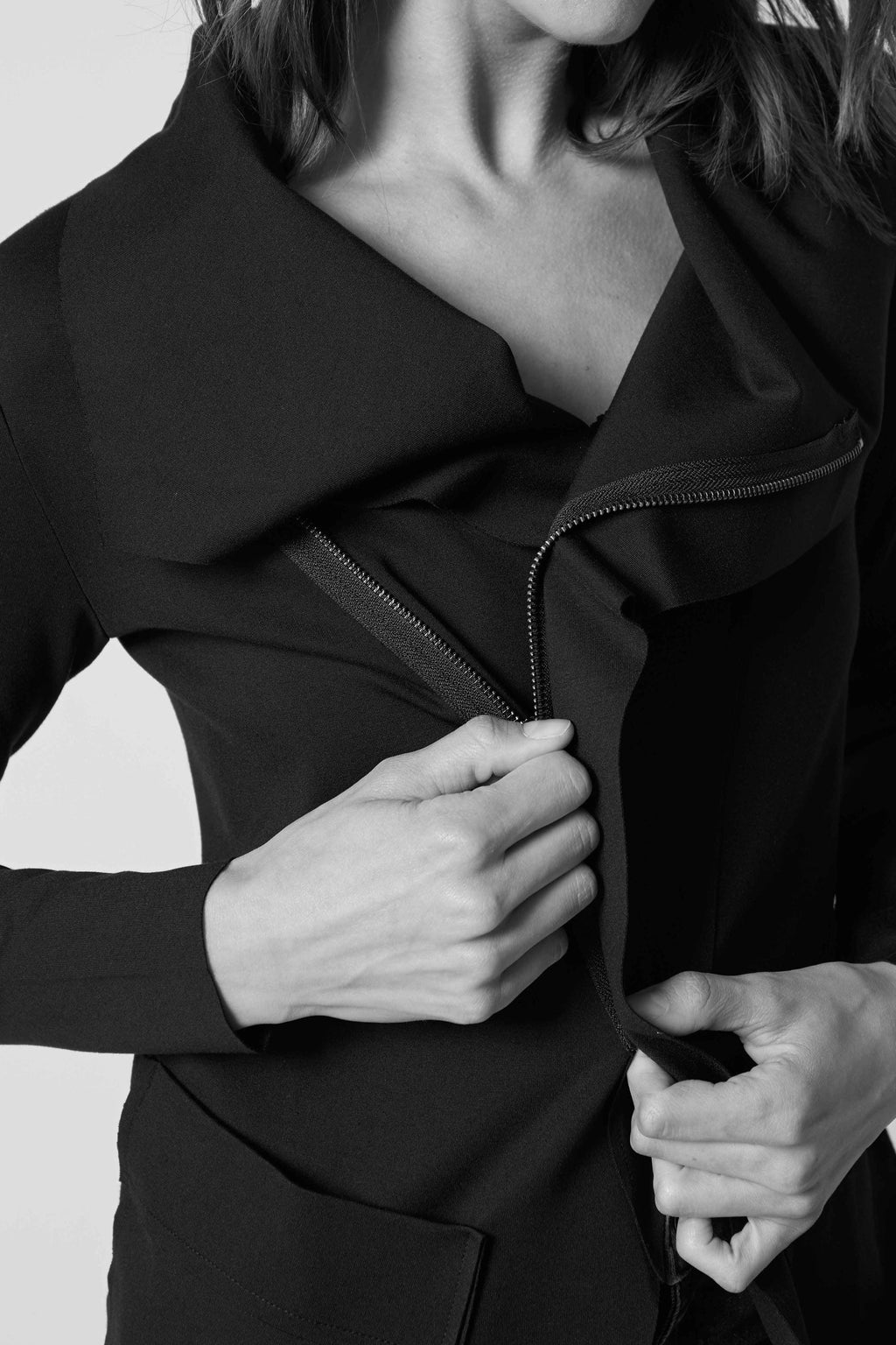 Double-Zip Drapey Jacket with Raw Hem