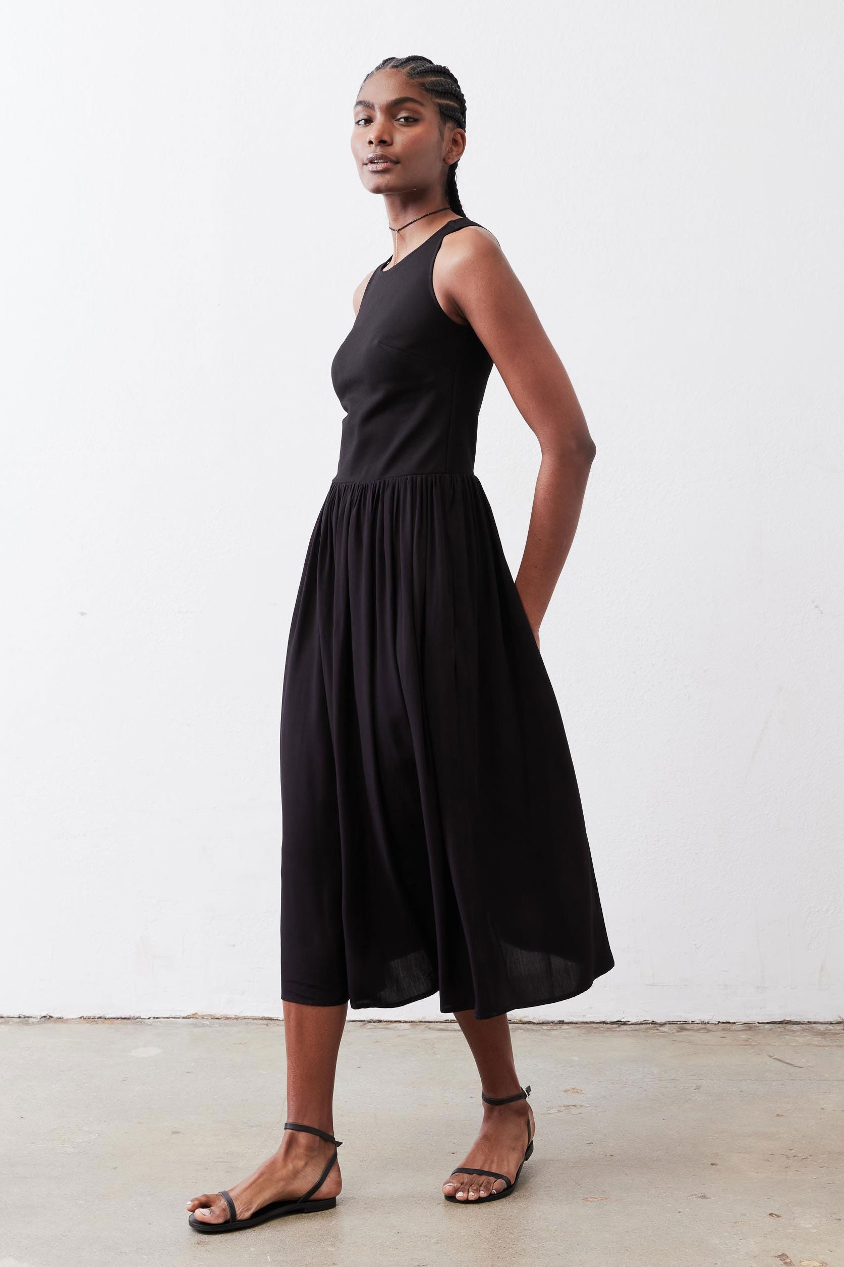 High-Neck Tank Midi Dress in Black