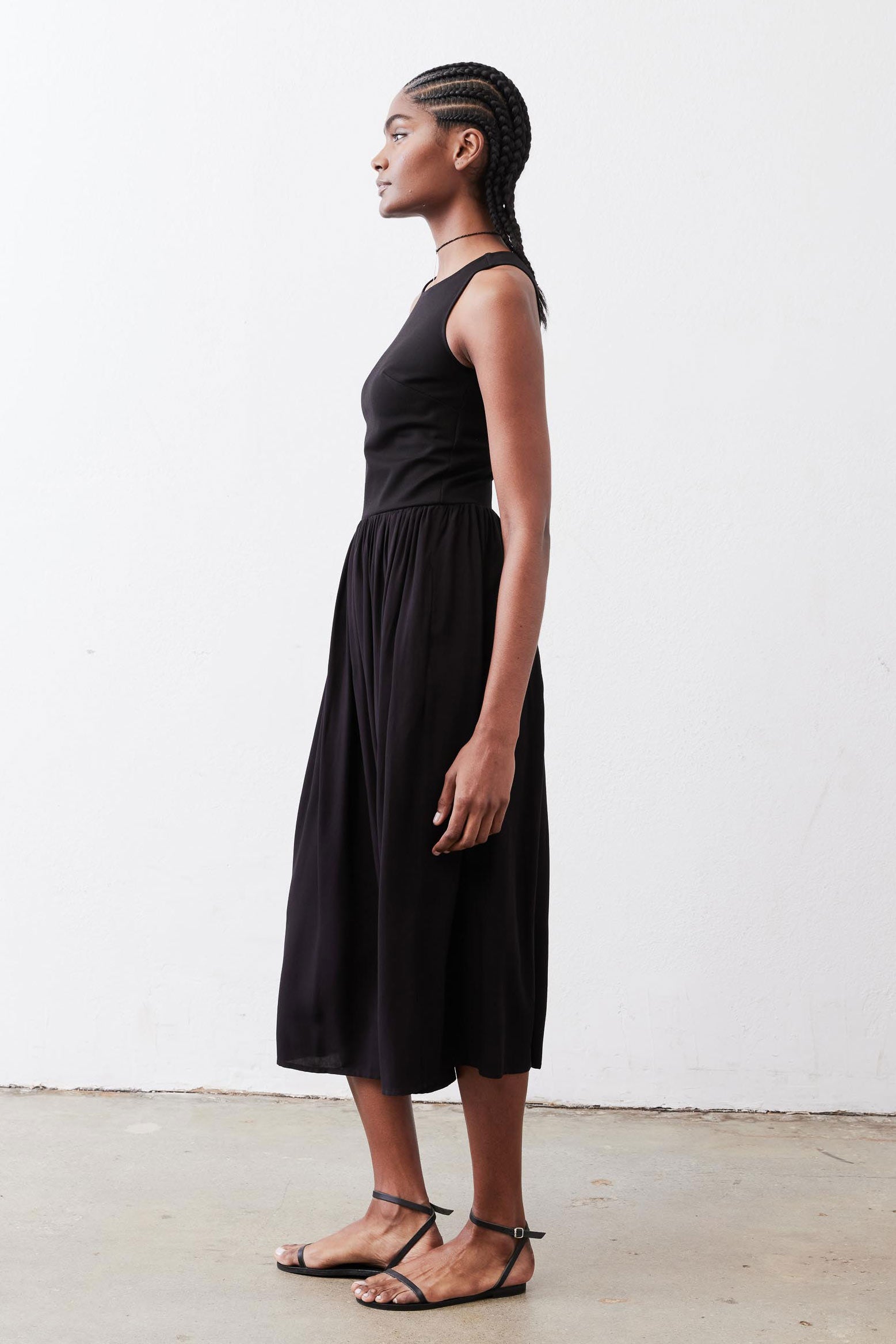 High-Neck Tank Midi Dress in Black