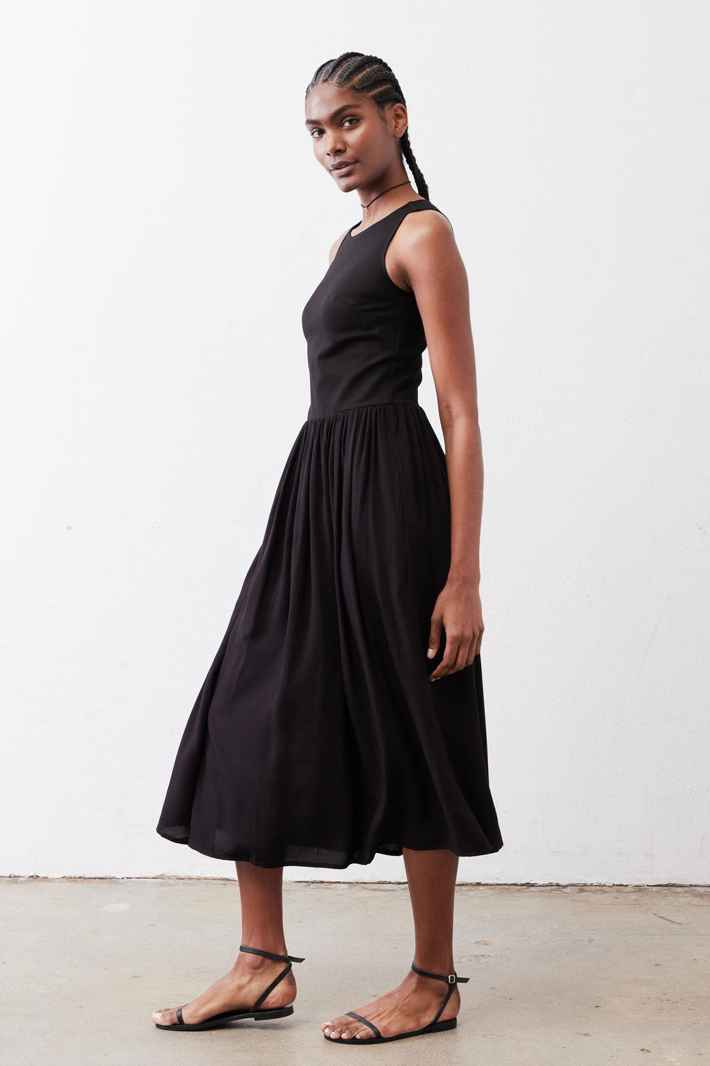 High-Neck Tank Midi Dress in Black