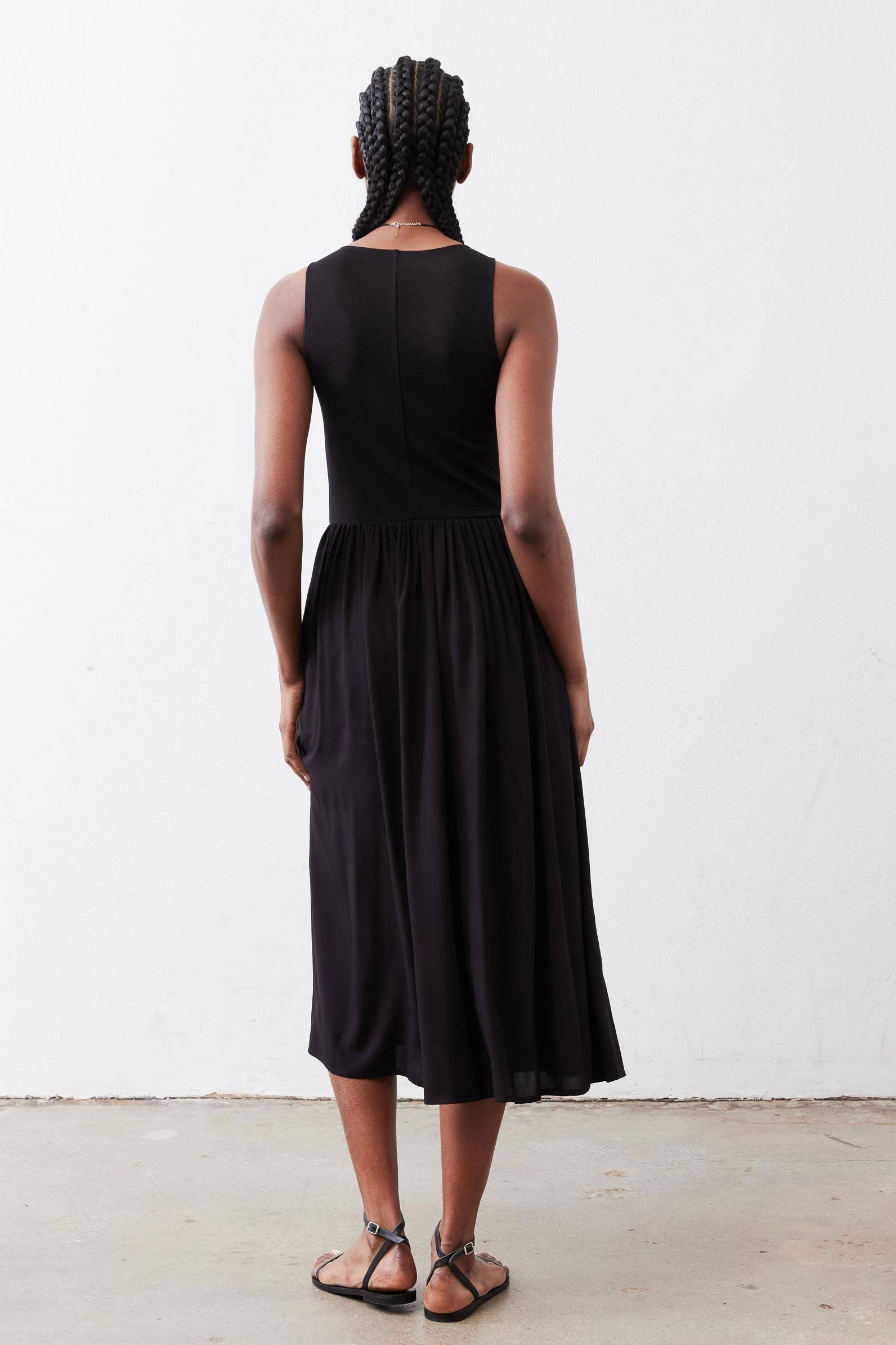 High-Neck Tank Midi Dress in Black